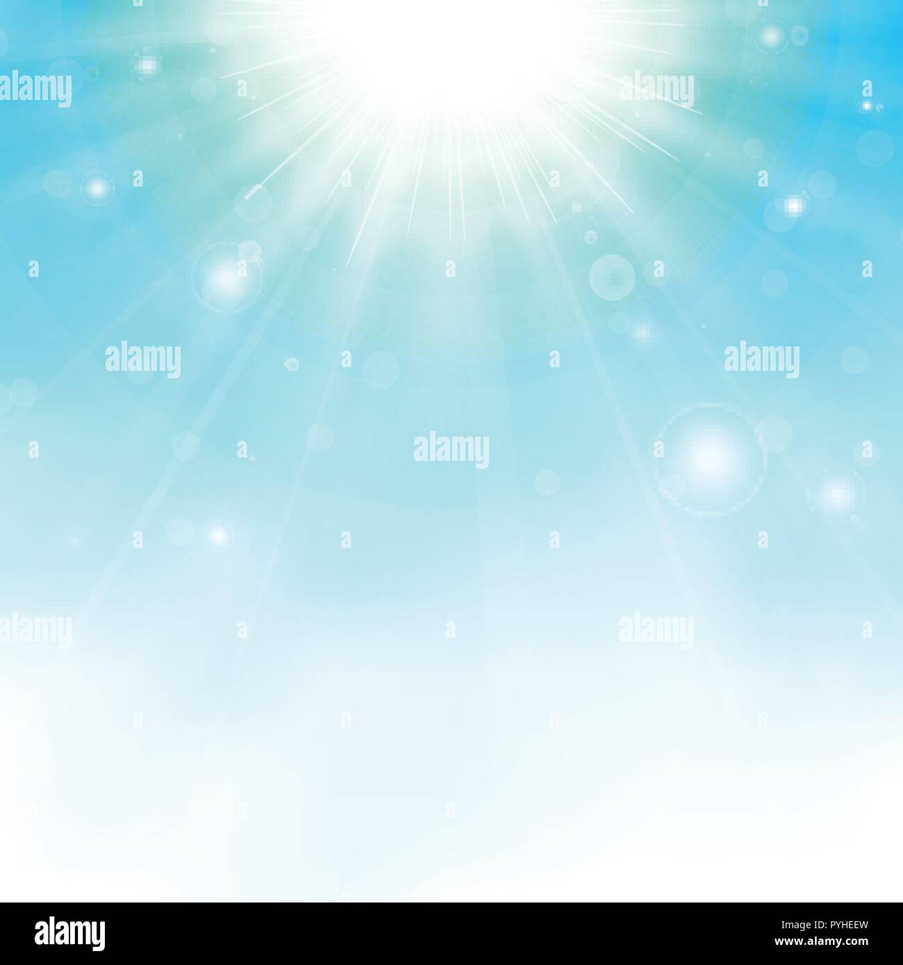 Sunburst centro sul cielo azzurro sfondo, EPS vettoriali10 Illustrazione Vettoriale