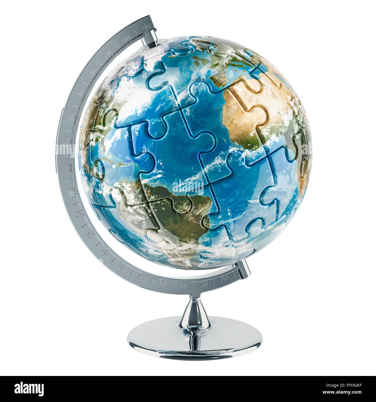 Globo geografico della terra dal puzzle. 3D rendering isolati su sfondo bianco Foto Stock