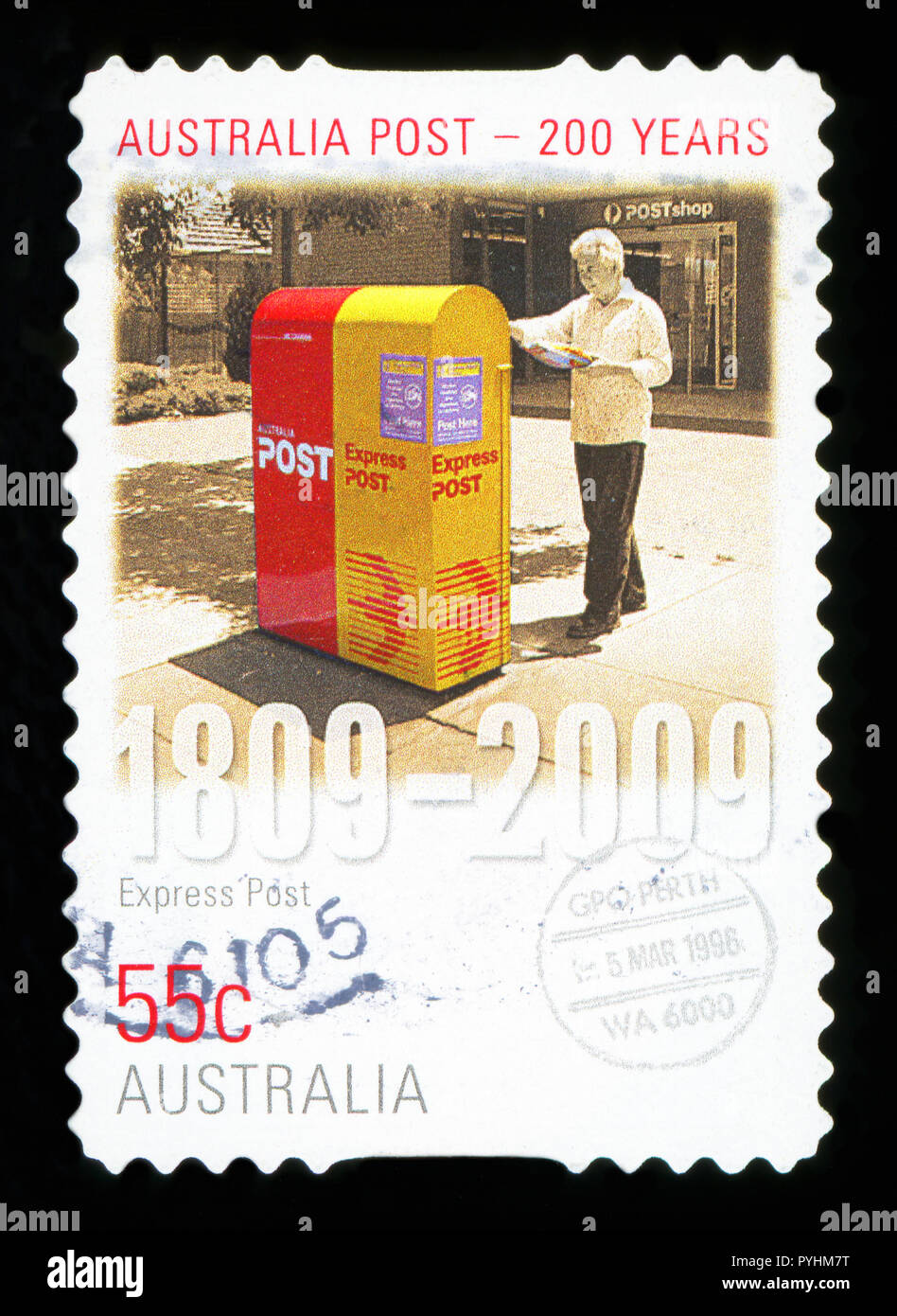 AUSTRALIA - circa 2009 : un australiano timbro postale annullato raffiguranti posta Express - Australia post 200 anni, circa 2009 Foto Stock
