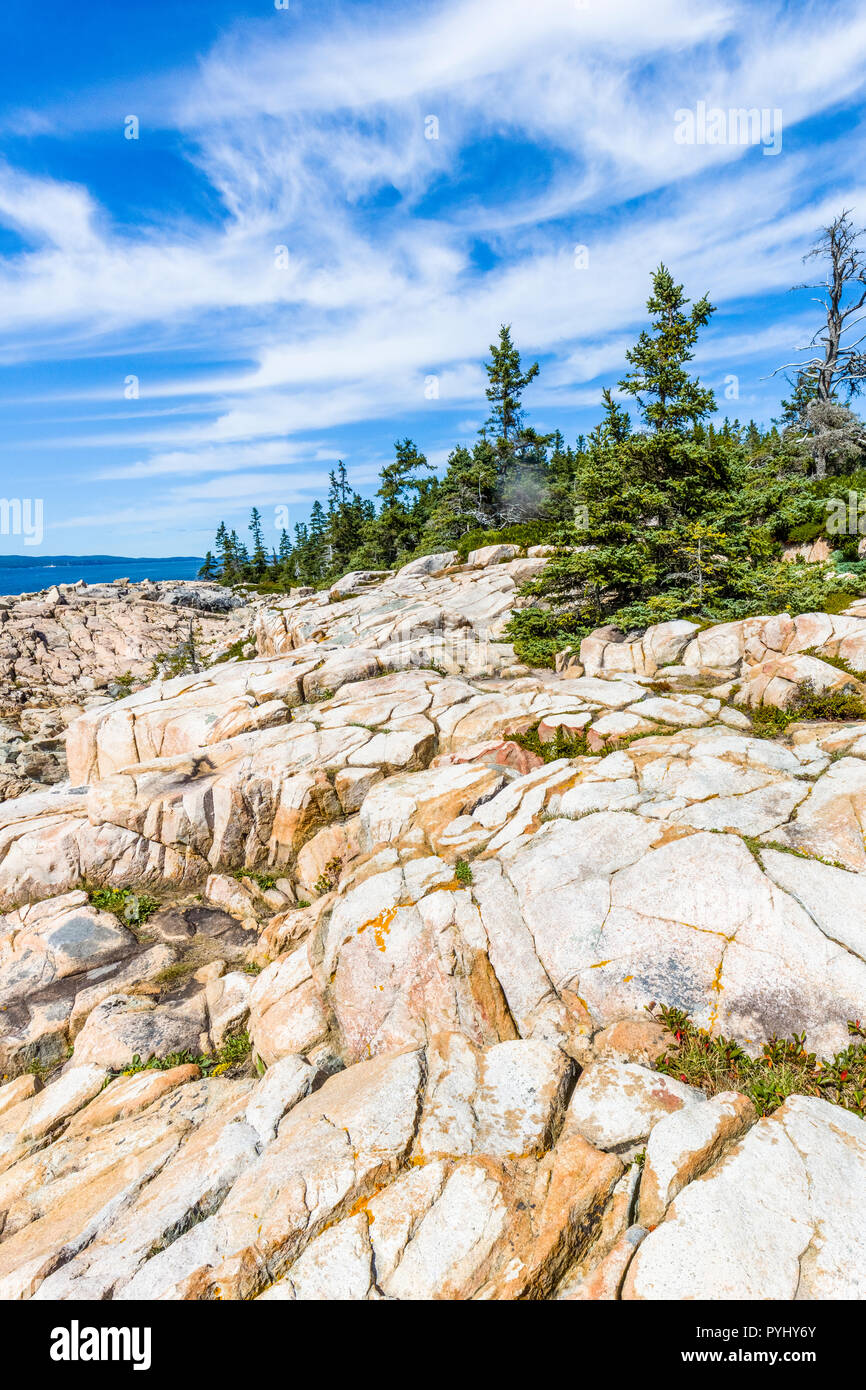 Penisola Schoodic sull'Oceano Atlantico nel Parco Nazionale di Acadia sulla costa del Maine negli Stati Uniti Foto Stock
