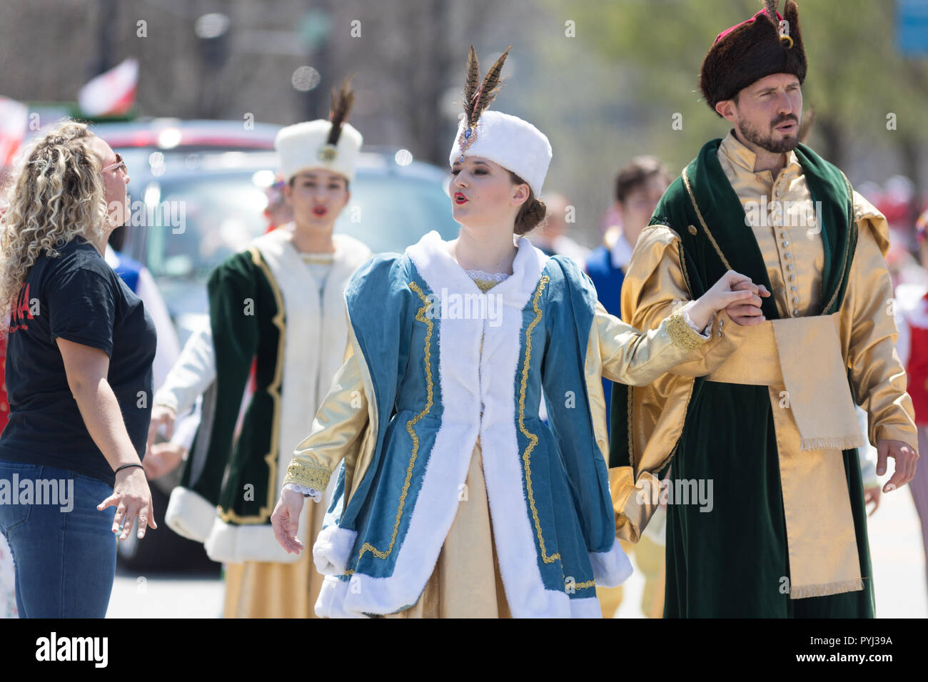 Chicago, Illinois, Stati Uniti d'America - 5 Maggio 2018: Costituzione polacca parata del giorno, polacco di uomini e donne che indossano abiti tradizionali membri della Polonia Pol Foto Stock