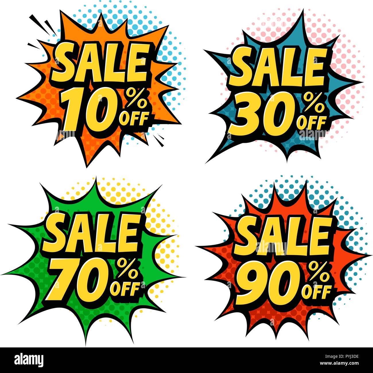 Vendita, sconto etichetta. Offerta speciale simbolo. La Pop art rétro in stile fumetto. Fumetto illustrazione vettoriale Illustrazione Vettoriale