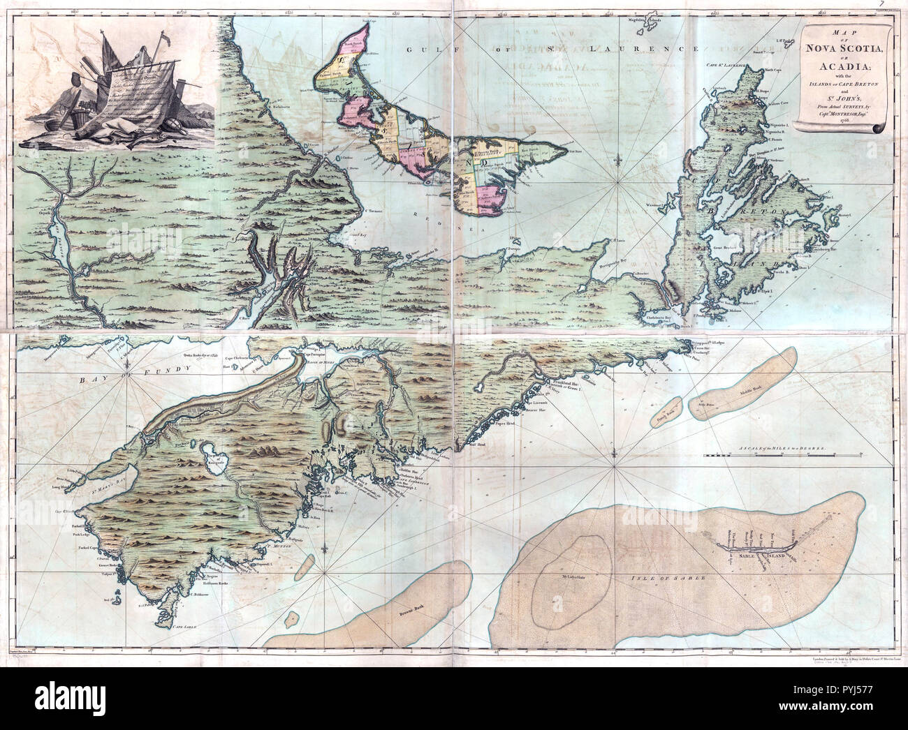 Vintage / mappe antiche mappe - Mappa della Nova Scotia, o Acadia; con le isole di Cape Breton e San Giovanni, da indagini effettivo Foto Stock