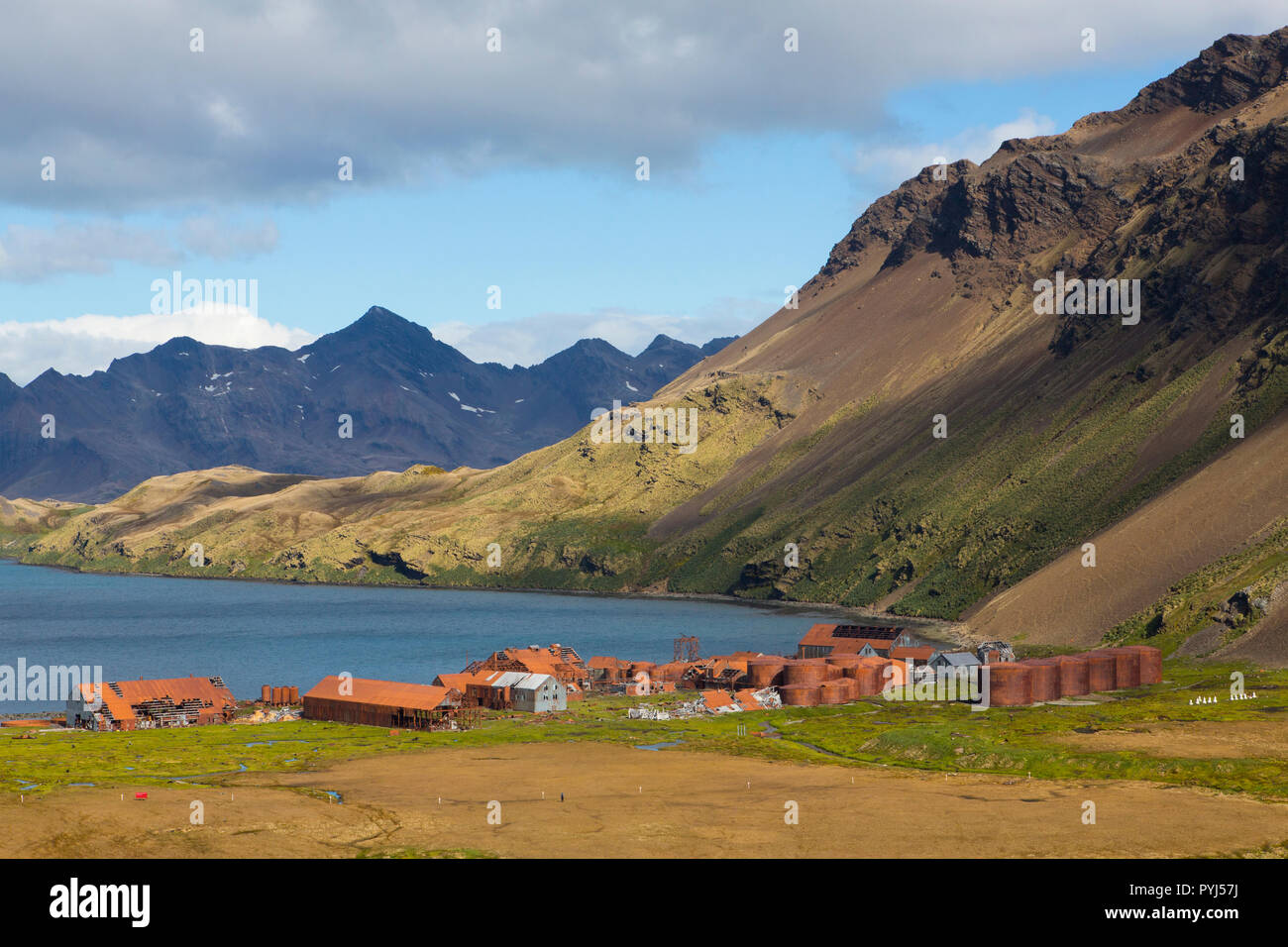 Stromness stazione baleniera, Georgia del Sud, l'Antartide. Foto Stock