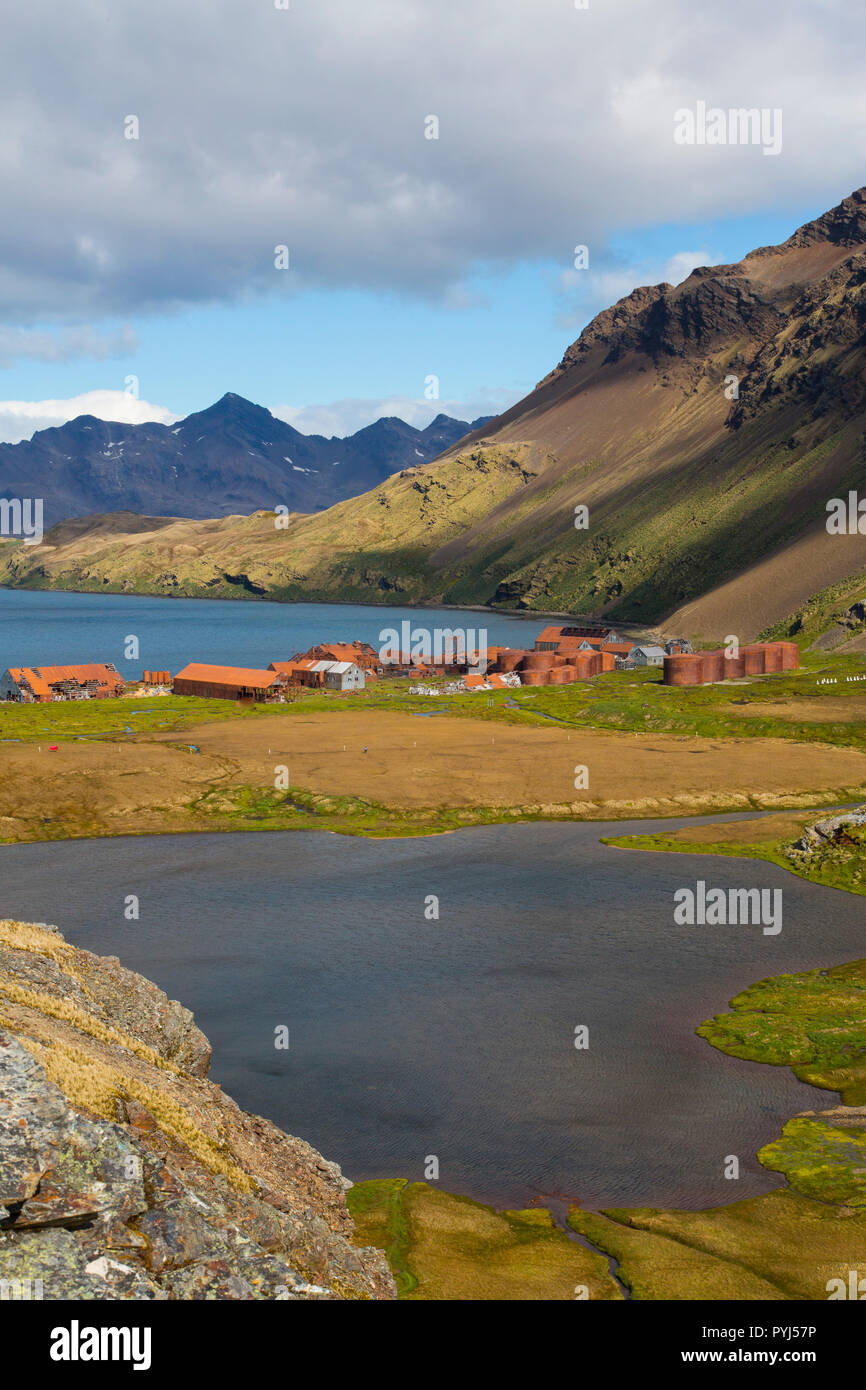 Stromness stazione baleniera, Georgia del Sud, l'Antartide. Foto Stock