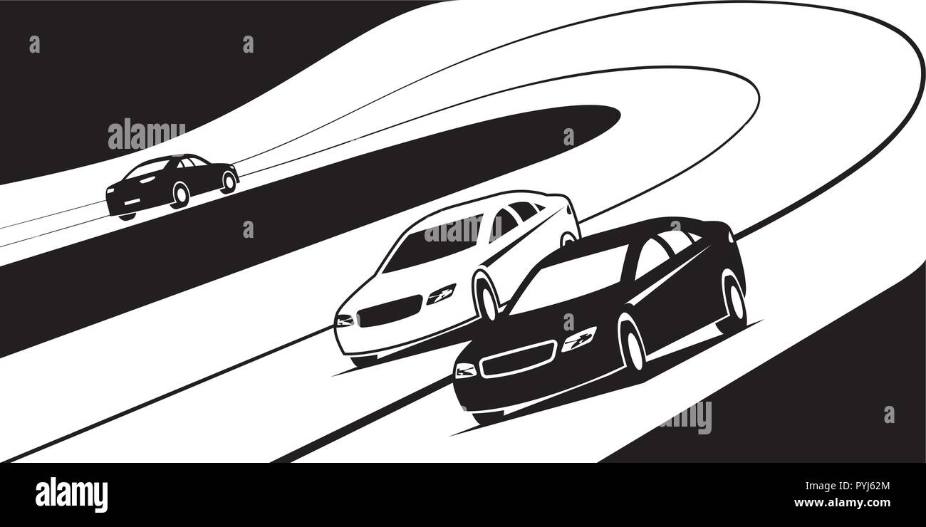 Nuove vetture sul test drive via - illustrazione vettoriale Illustrazione Vettoriale