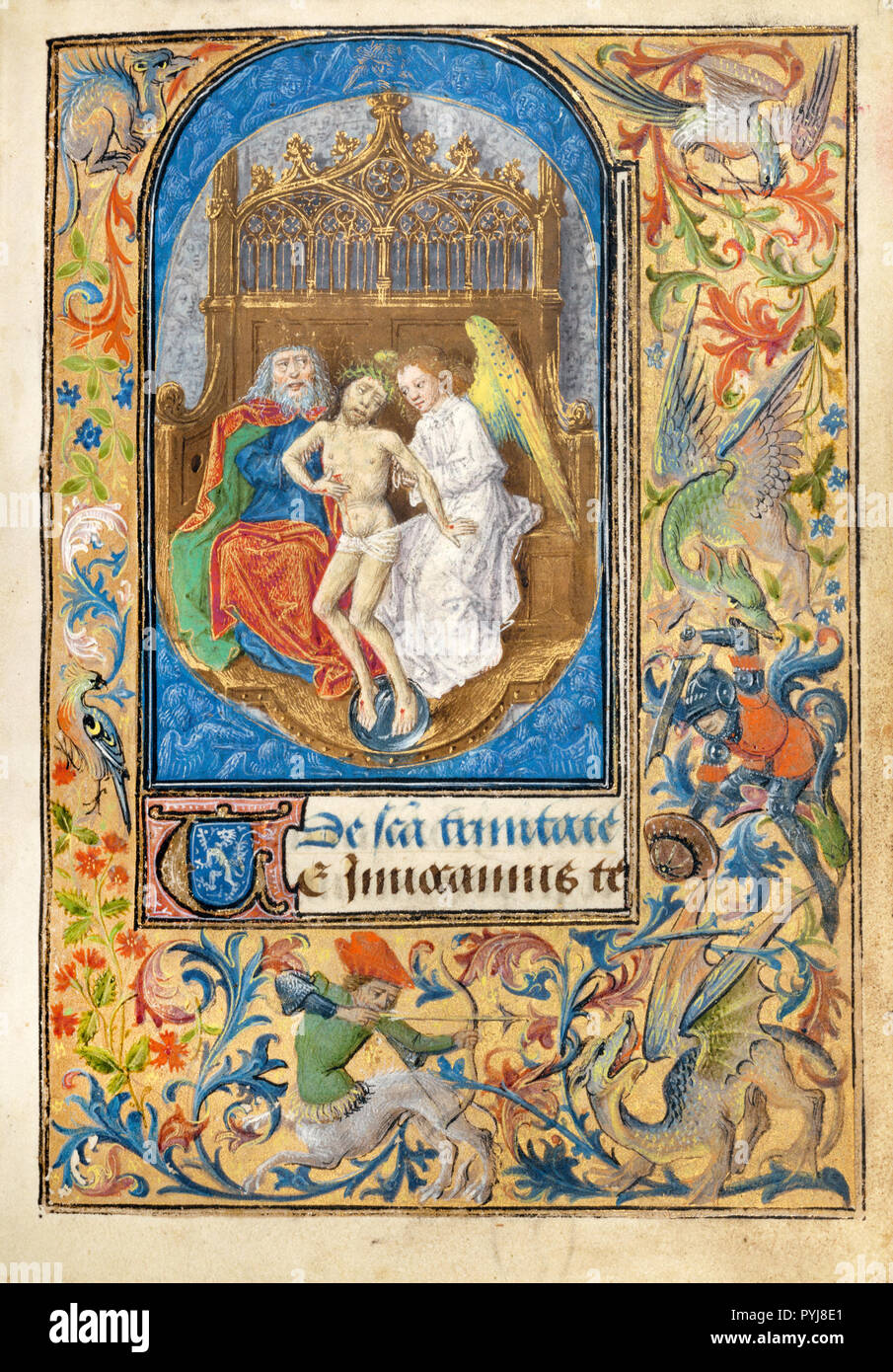 Lieven van Lathem, la trinità 1469 tempere, foglia oro, oro, argento, inchiostro su pergamena, J. Paul Getty Museum di Los Angeles, Stati Uniti d'America. Foto Stock
