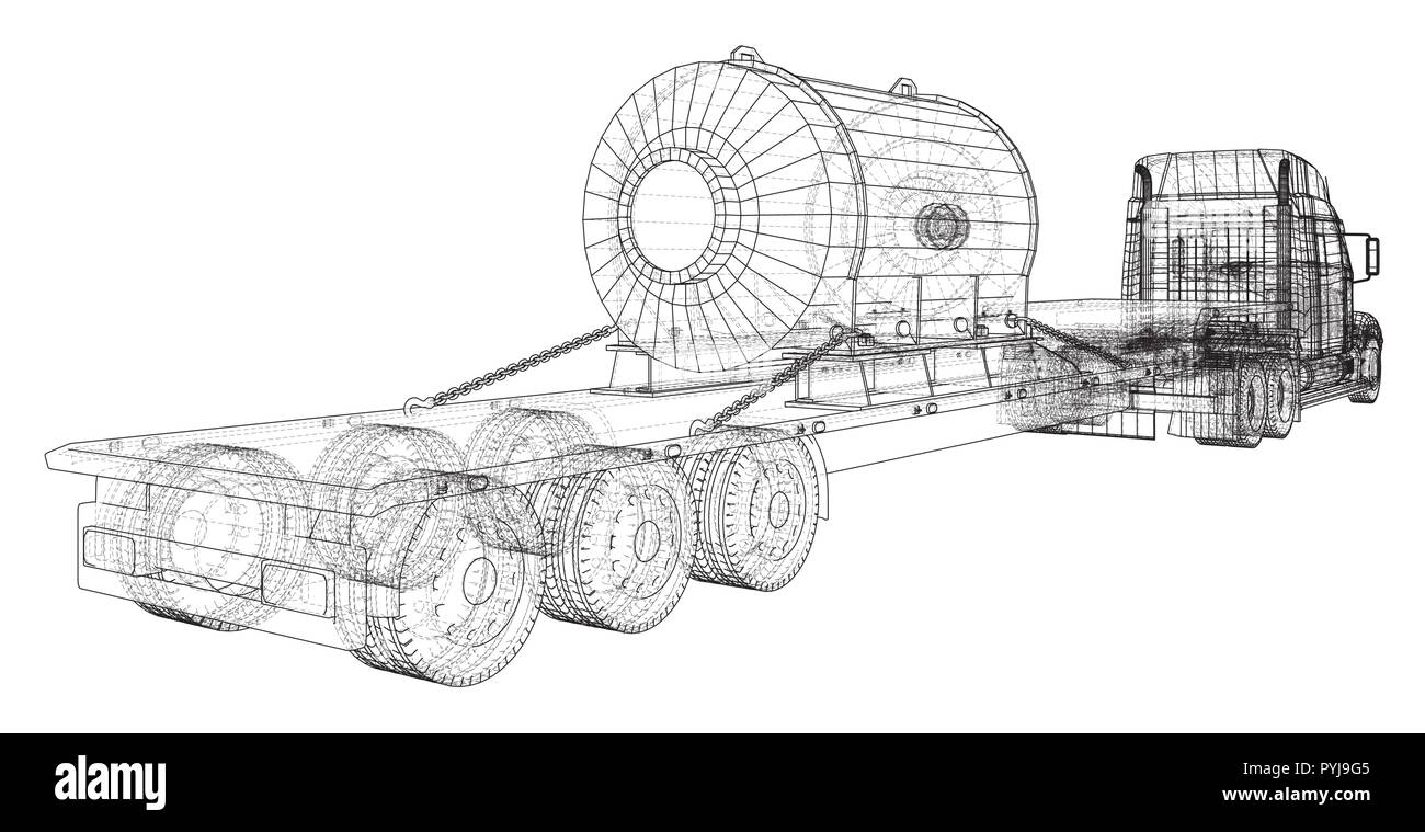Consegna auto Semi camion rimorchio. Veicolo carico. EPS10 formato. Vettore di rendering 3D Illustrazione Vettoriale