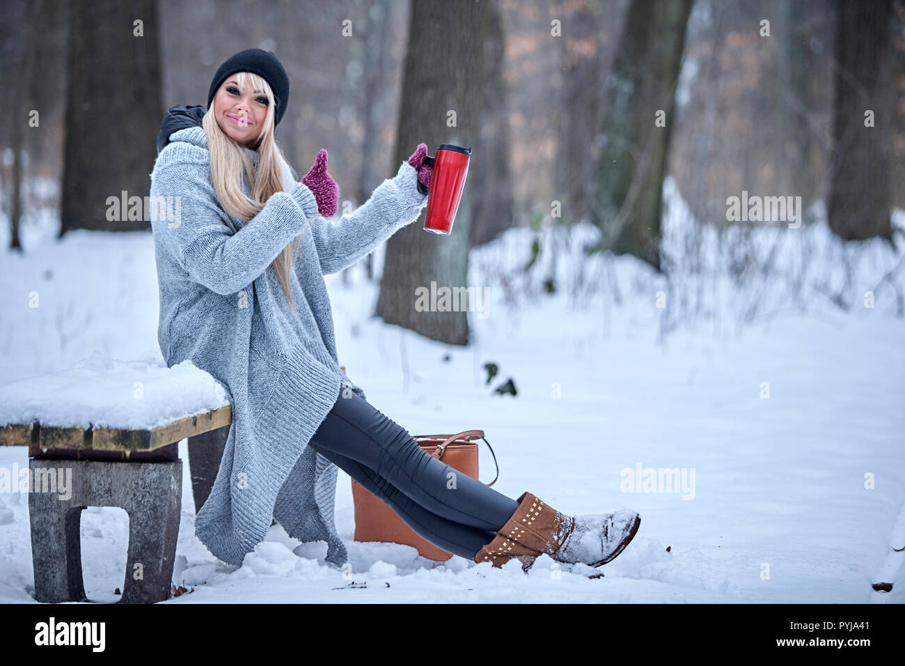 Elegante modello in impostazione di inverno Foto Stock