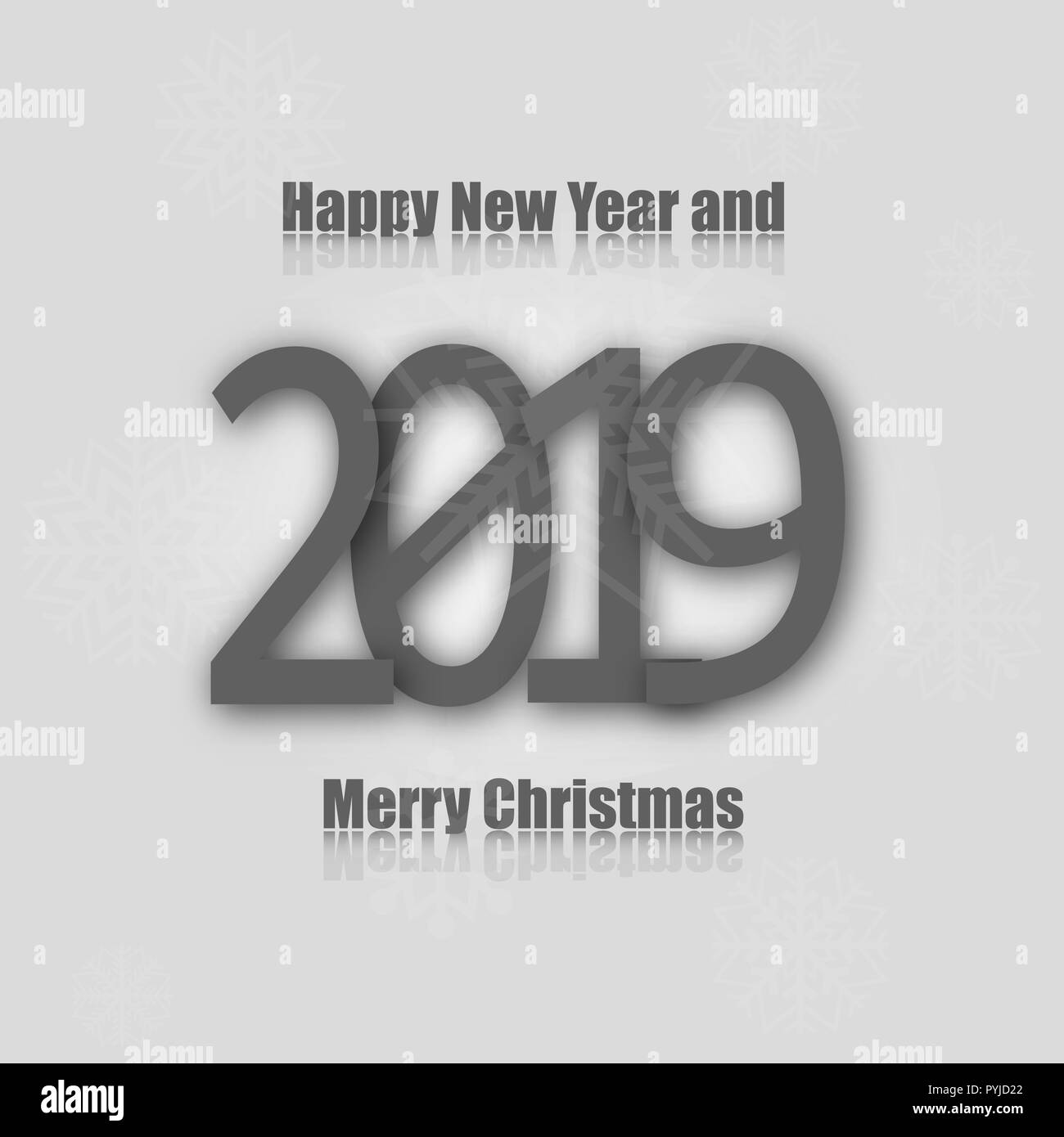 Sfondo di natale con il testo nuovo anno e numeri 2019, illustrazione vettoriale. Illustrazione Vettoriale