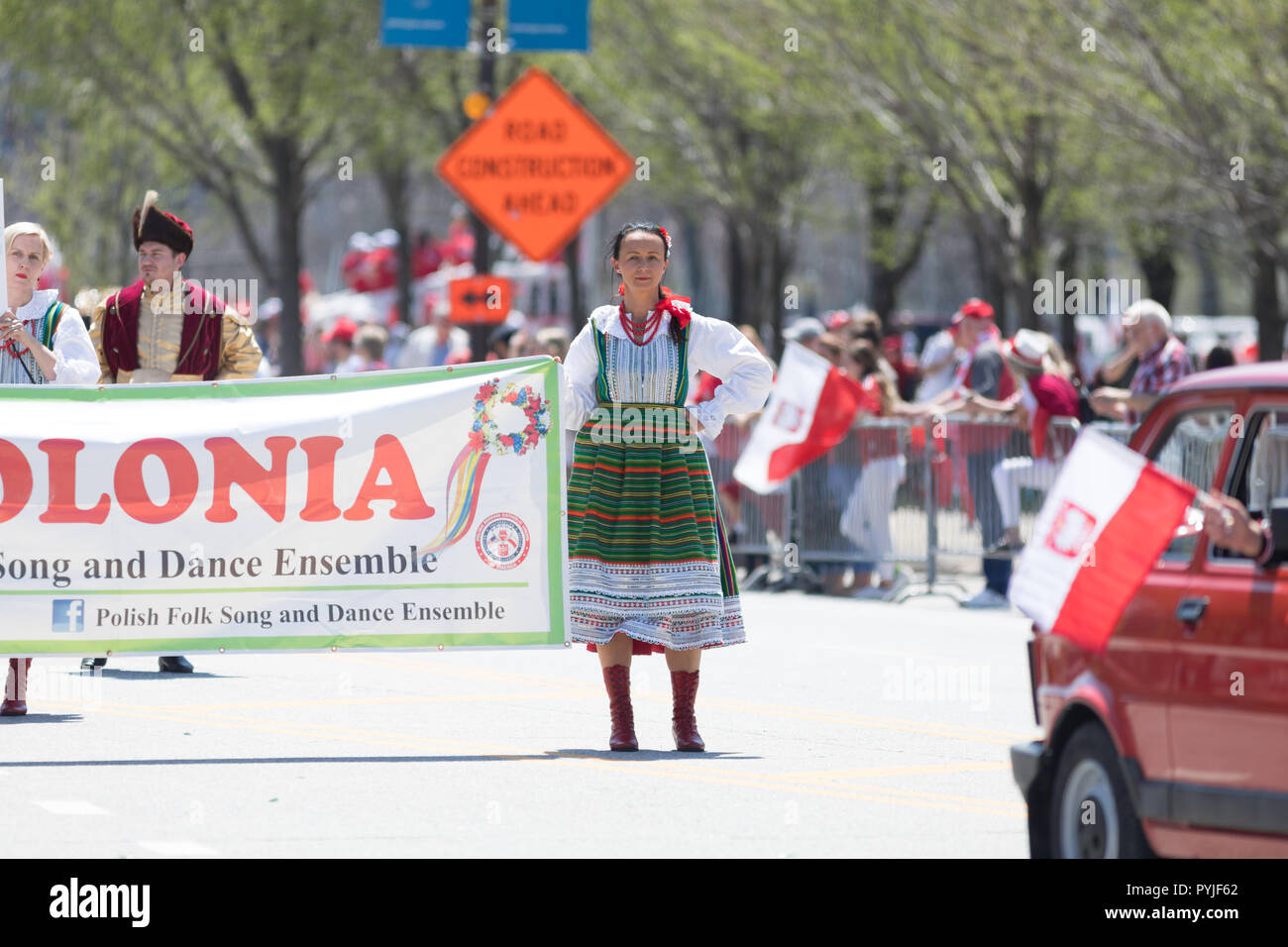 Chicago, Illinois, Stati Uniti d'America - 5 Maggio 2018: Costituzione polacca parata del giorno, polacco di uomini e donne che indossano abiti tradizionali membri della Polonia Pol Foto Stock