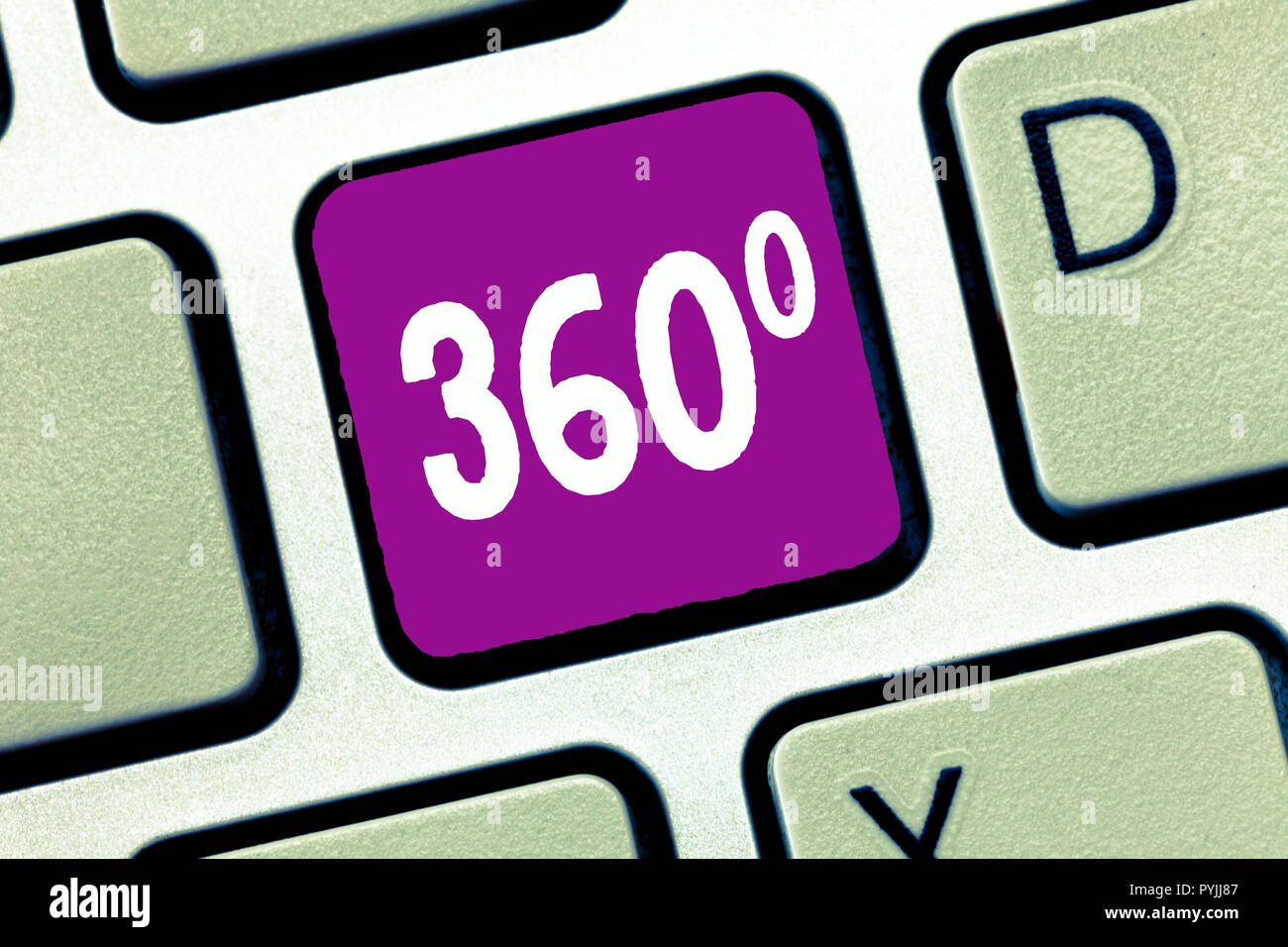Parola di scrittura di testo 360. Il concetto di business per una completa che incorpora tutti i punti di vista in grado di ruotare liberamente. Foto Stock