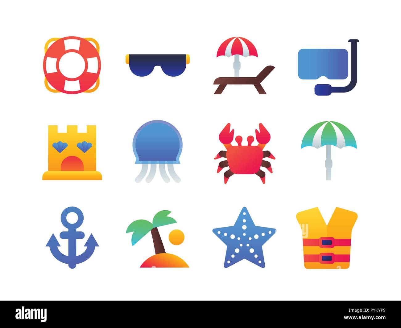 Vacanze in spiaggia - set di design piatto icone di stile Illustrazione Vettoriale