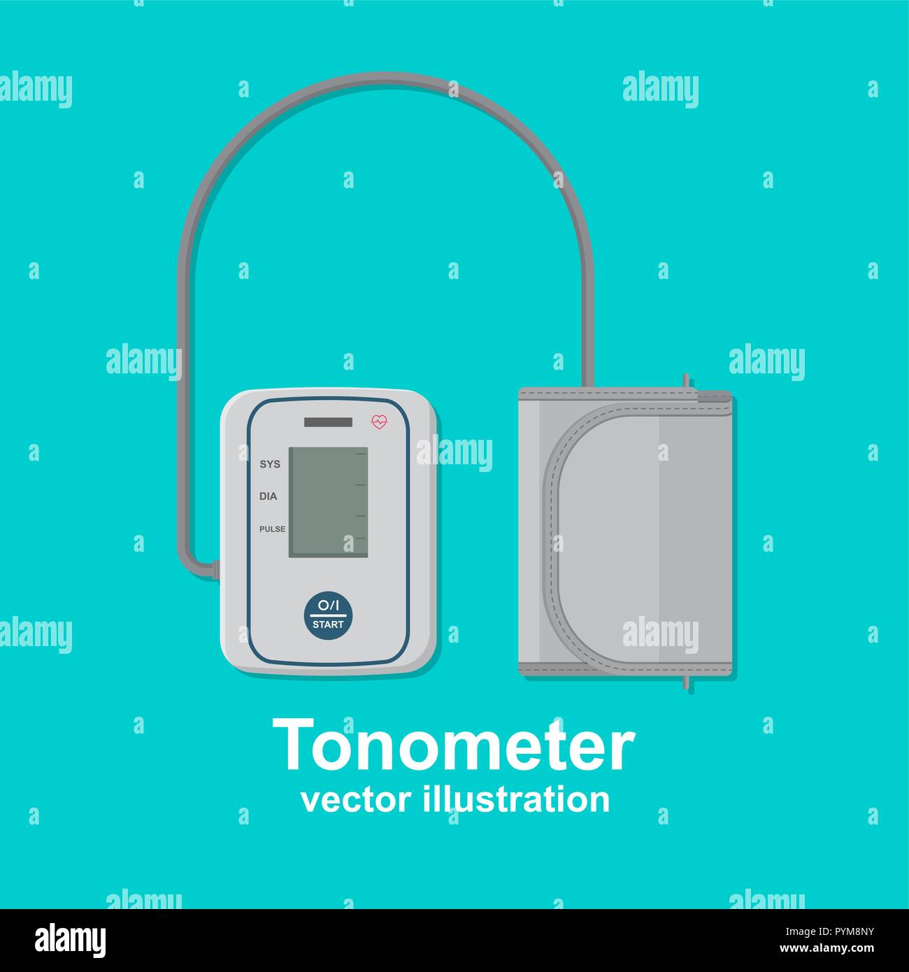 Il tonometro digitale. Icona del dispositivo per la misurazione della pressione arteriosa. Una illustrazione vettoriale in stile appartamento. Illustrazione Vettoriale