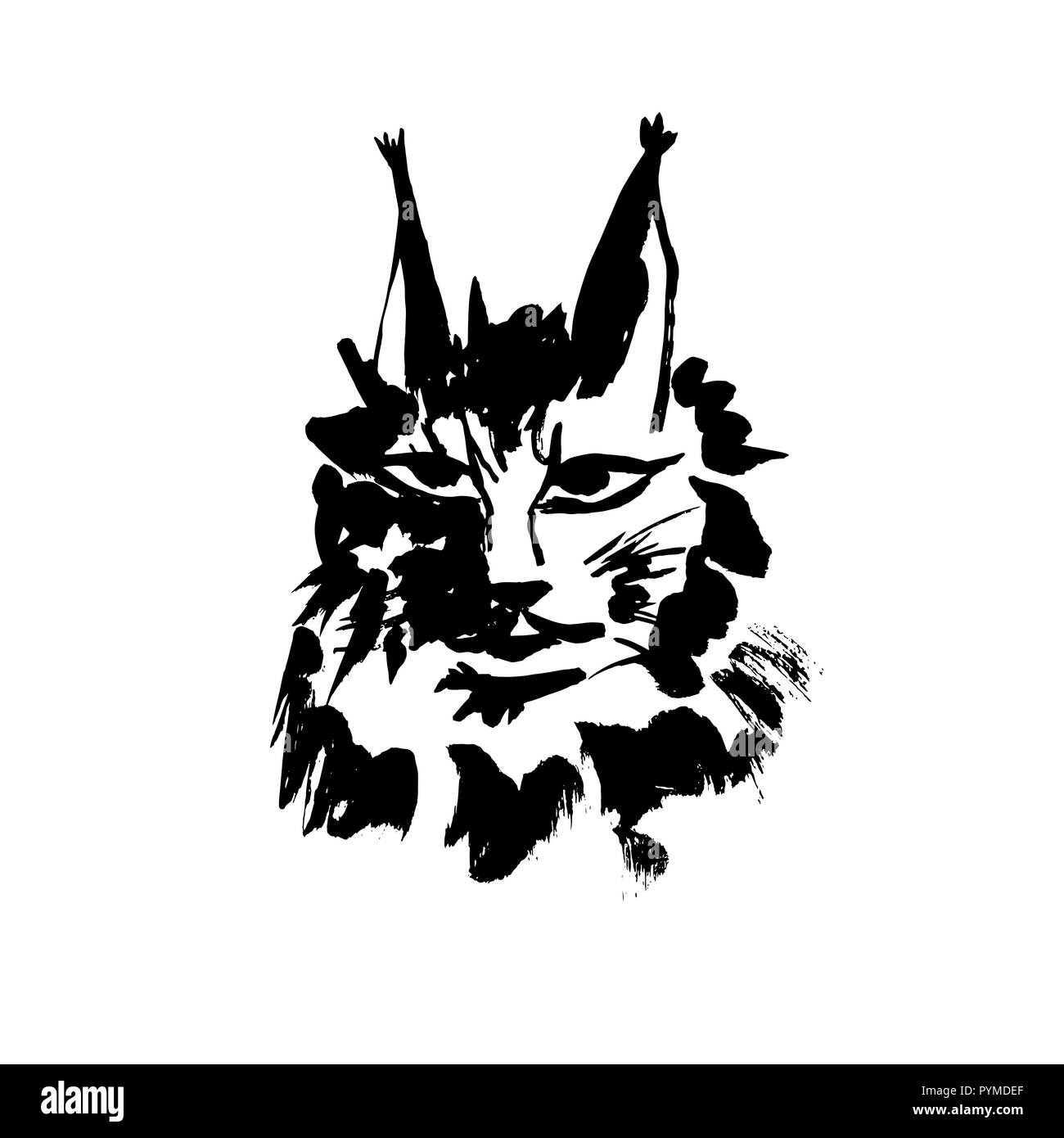 Lynx grunge stampa. Illustrazione Vettoriale di gatto selvatico di testa. Illustrazione Vettoriale