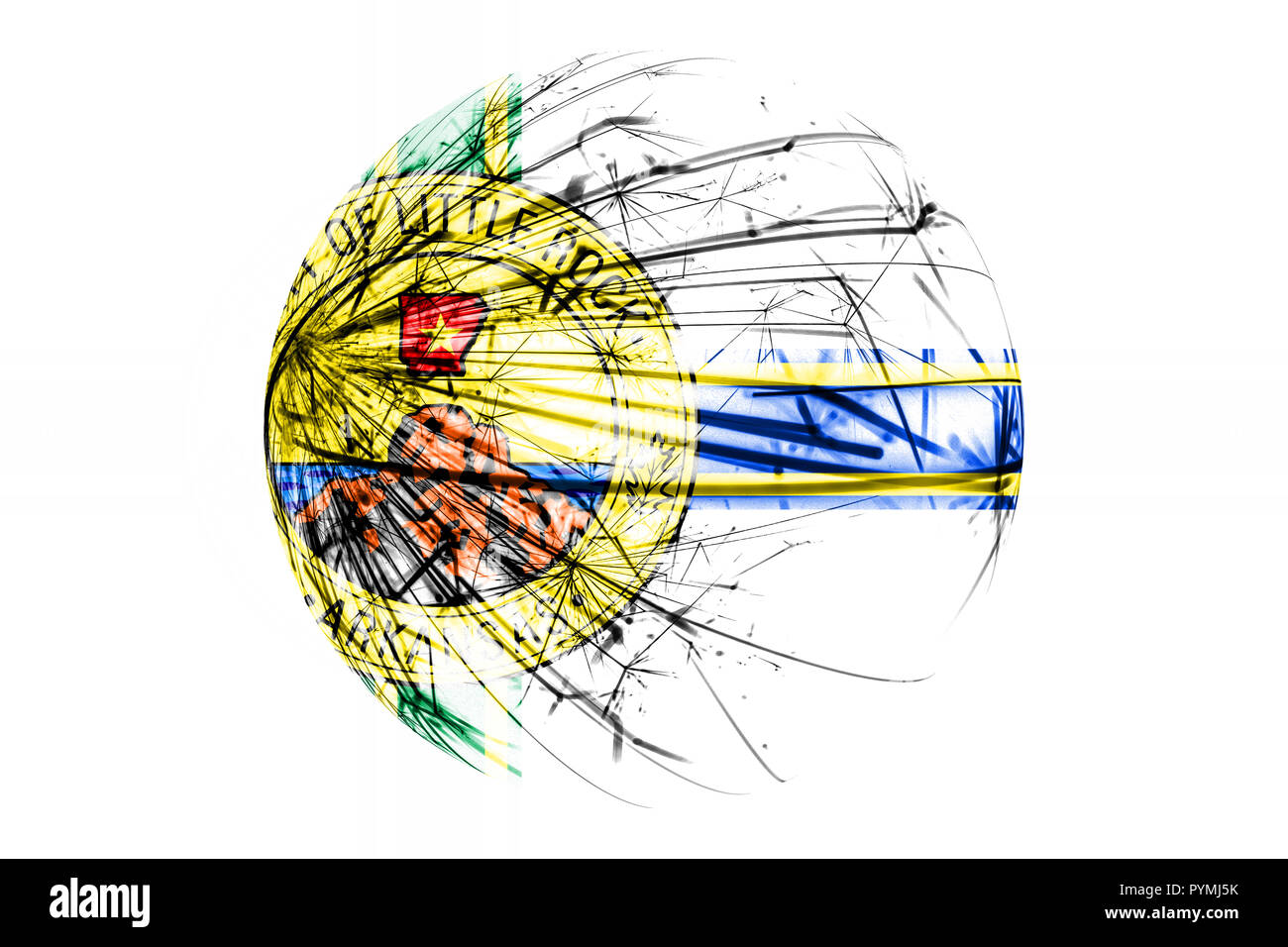 Abstract di Little Rock bandiera spumanti. American palla di Natale concetto isolato su sfondo bianco Foto Stock