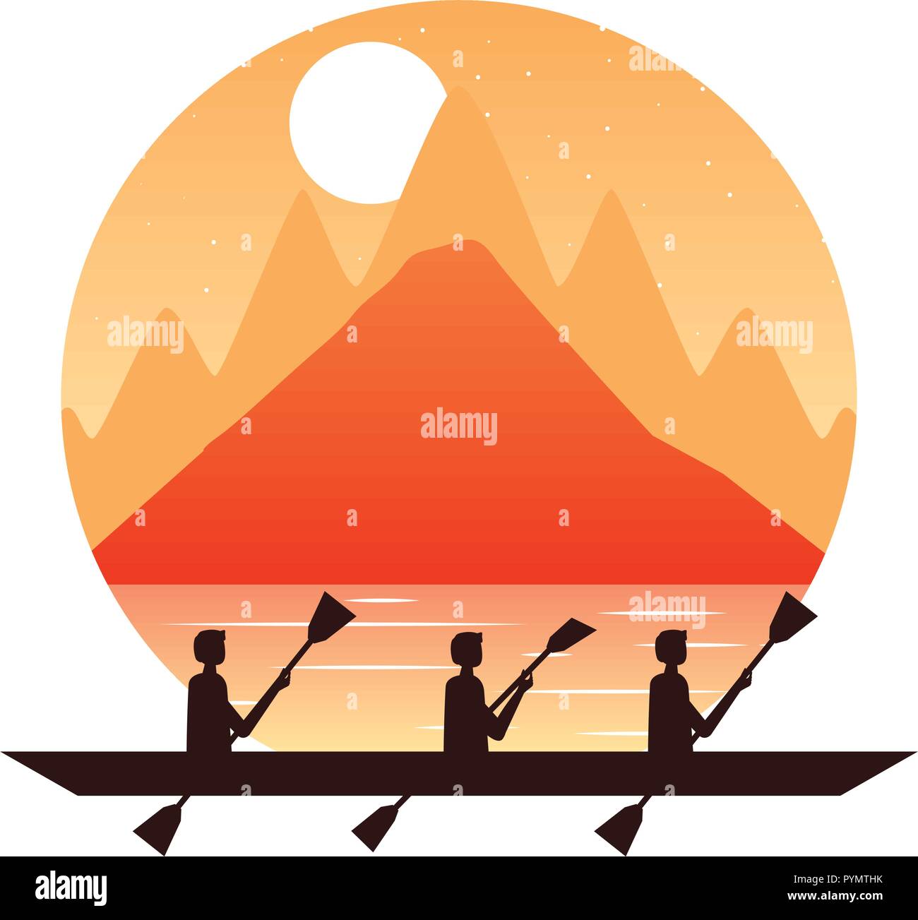 Gli uomini paddling in canoa silhouette Illustrazione Vettoriale