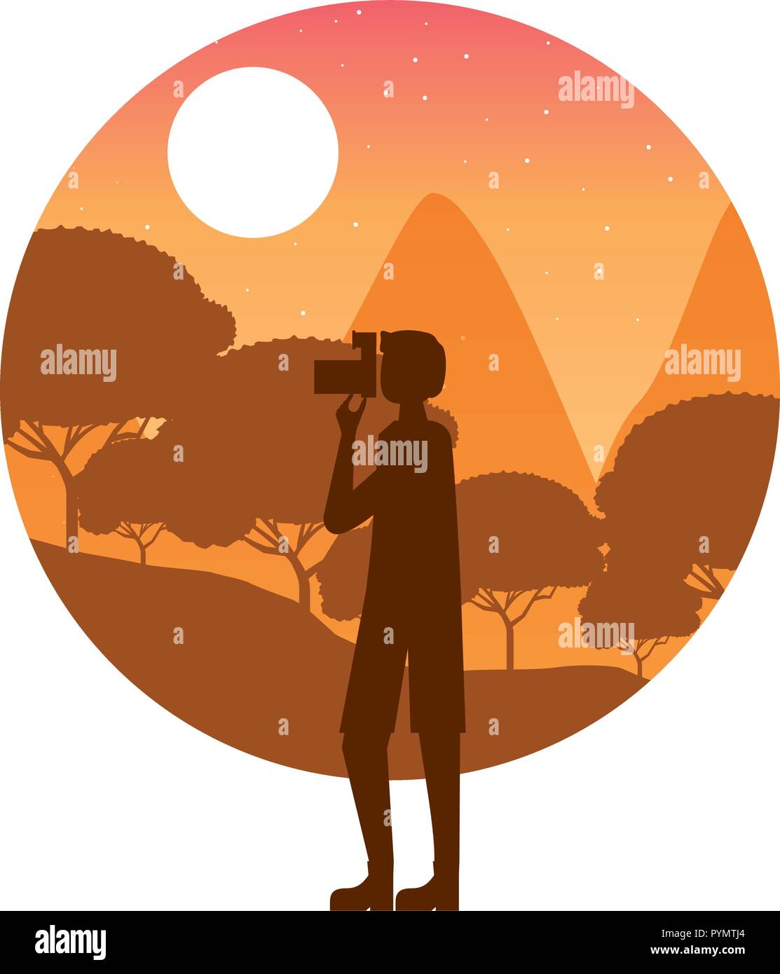 Uomo di viaggiatori nel paesaggio Illustrazione Vettoriale