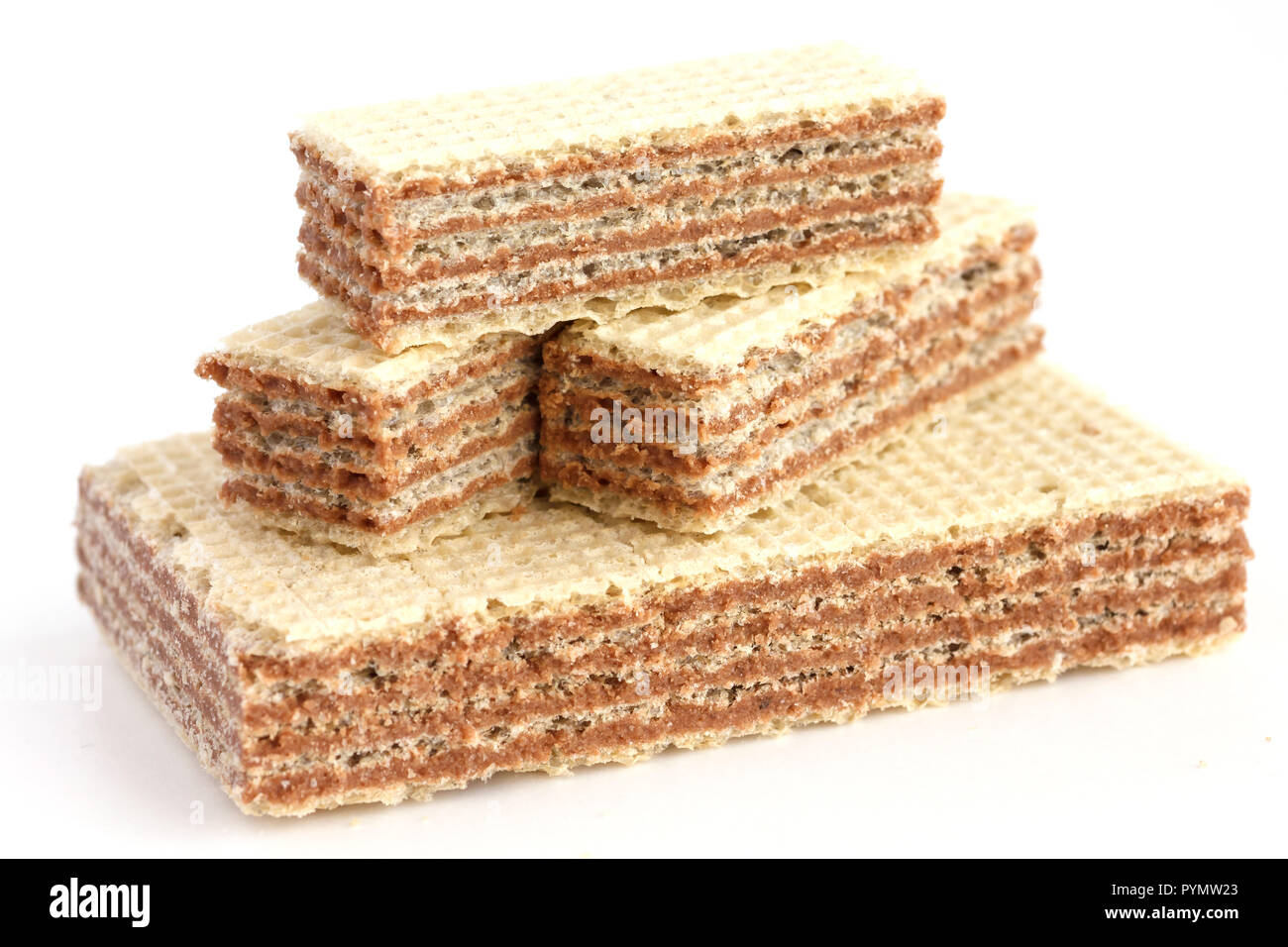 Pila di wafer alla vaniglia biscotti con cioccolato ripieno Foto Stock