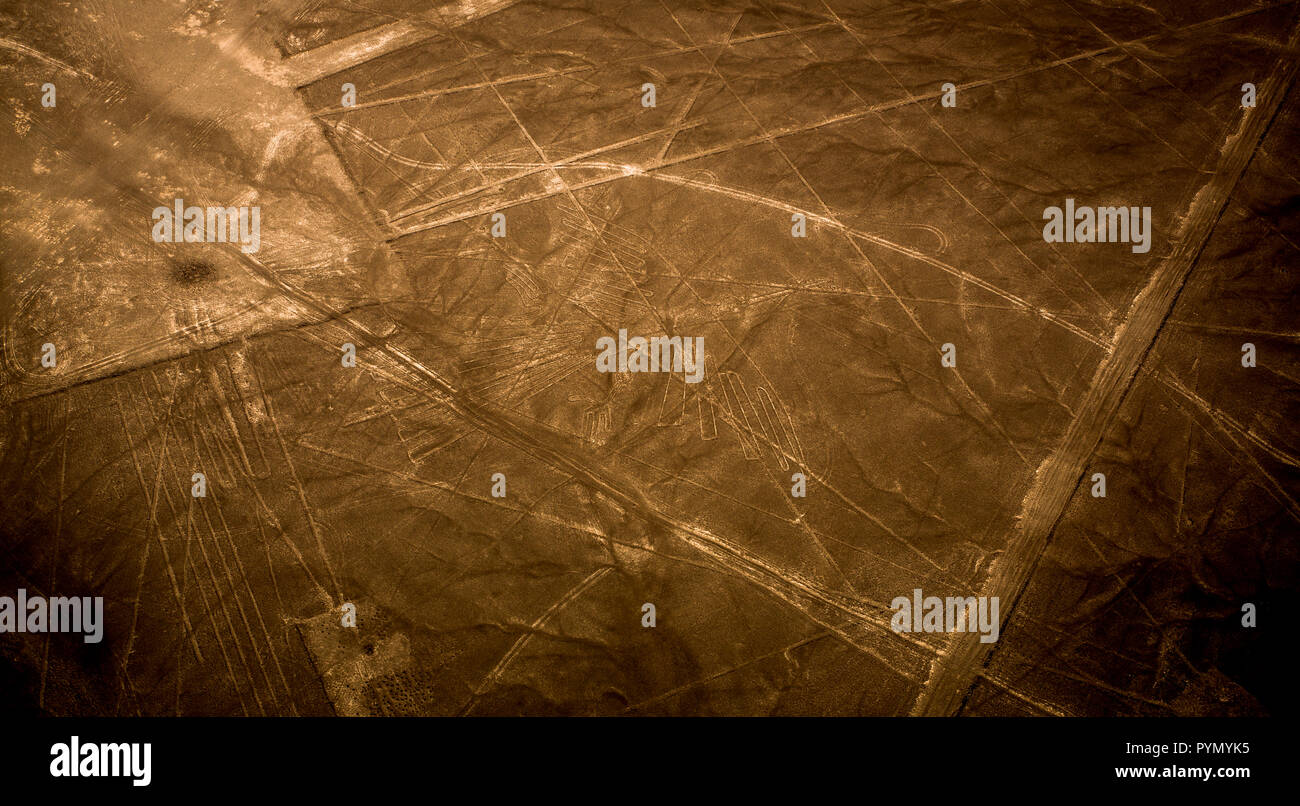 Blick von oben auf die Nazca Linien in Perù, Nazca, Südamerika Foto Stock