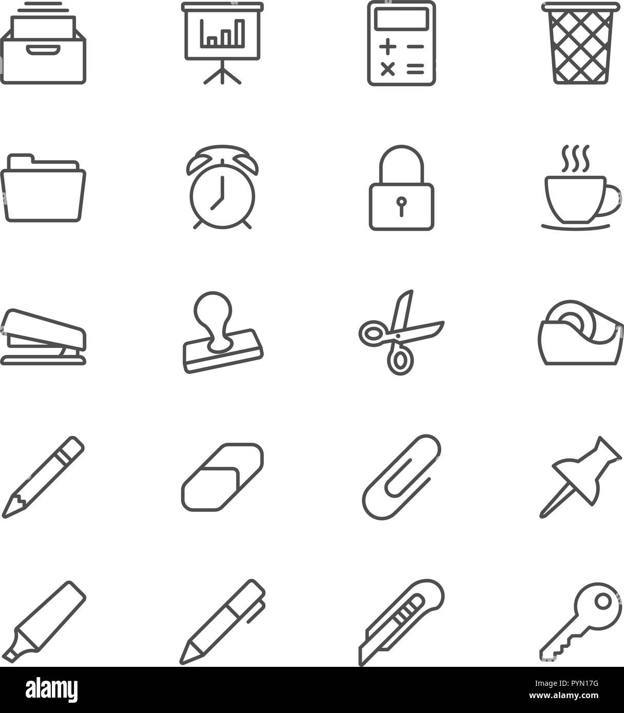 Forniture per ufficio thin icona impostare Illustrazione Vettoriale