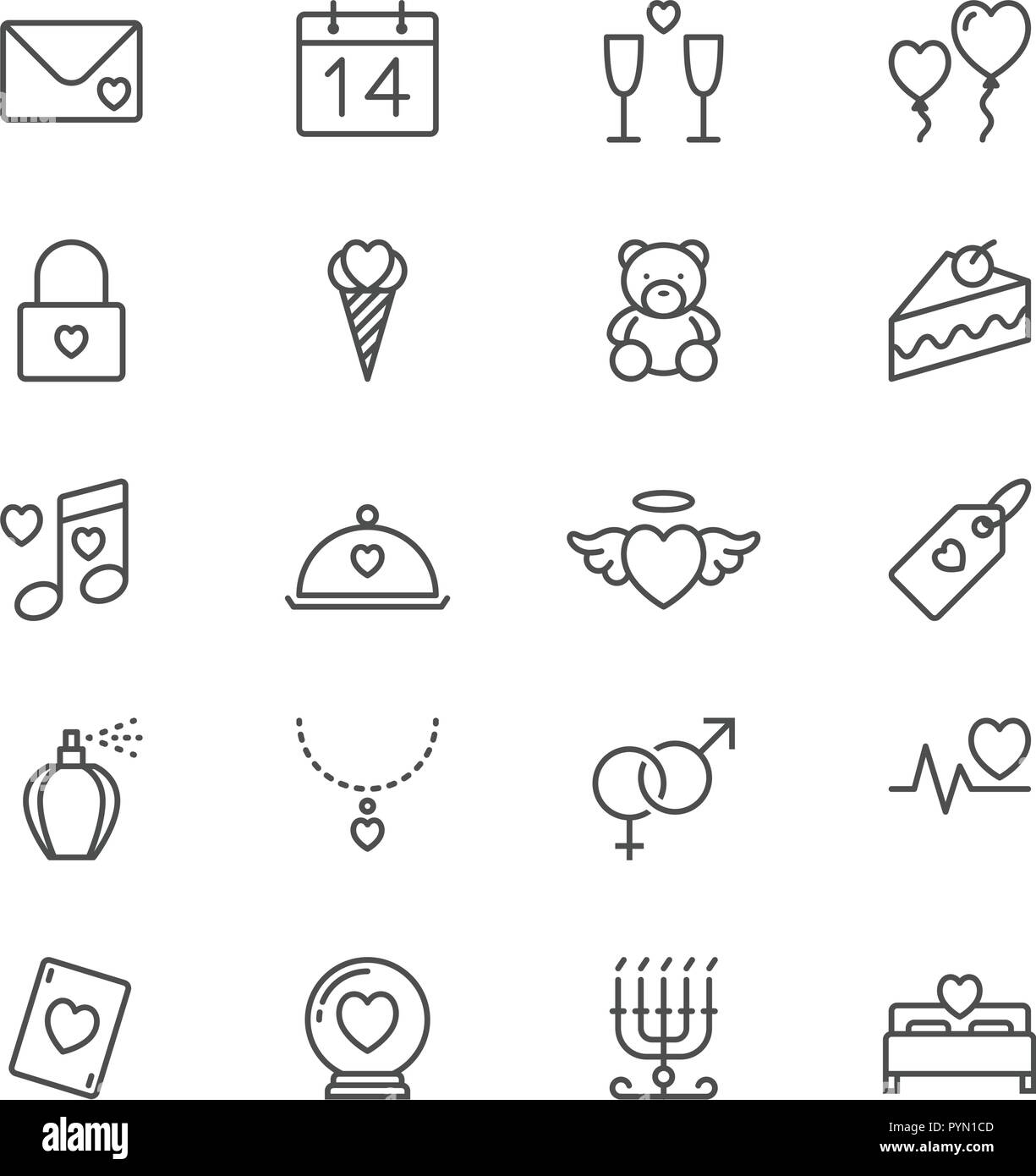 Il giorno di San Valentino sottile icona impostare Illustrazione Vettoriale