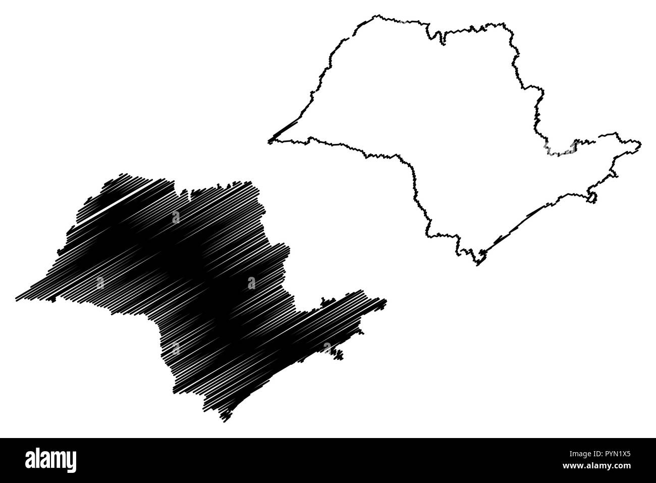 Sao Paulo (Regione del Brasile, stato federato, Repubblica Federativa del Brasile) mappa illustrazione vettoriale, scribble schizzo Sao Paulo (stato) mappa Illustrazione Vettoriale