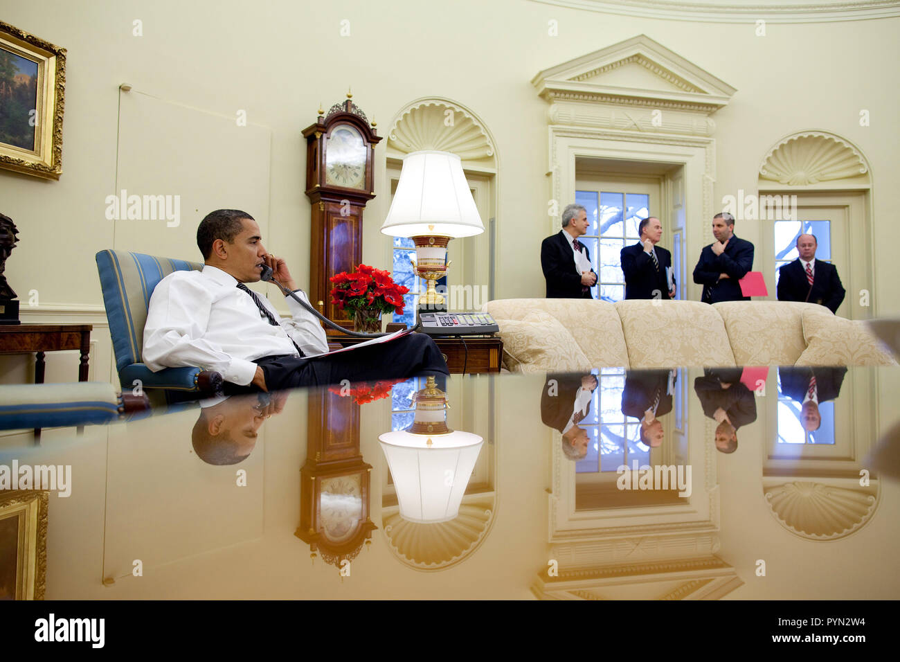 Il presidente Barack Obama invita i leader stranieri nell'Ufficio Ovale della Casa Bianca 1/26/09. Foto Stock