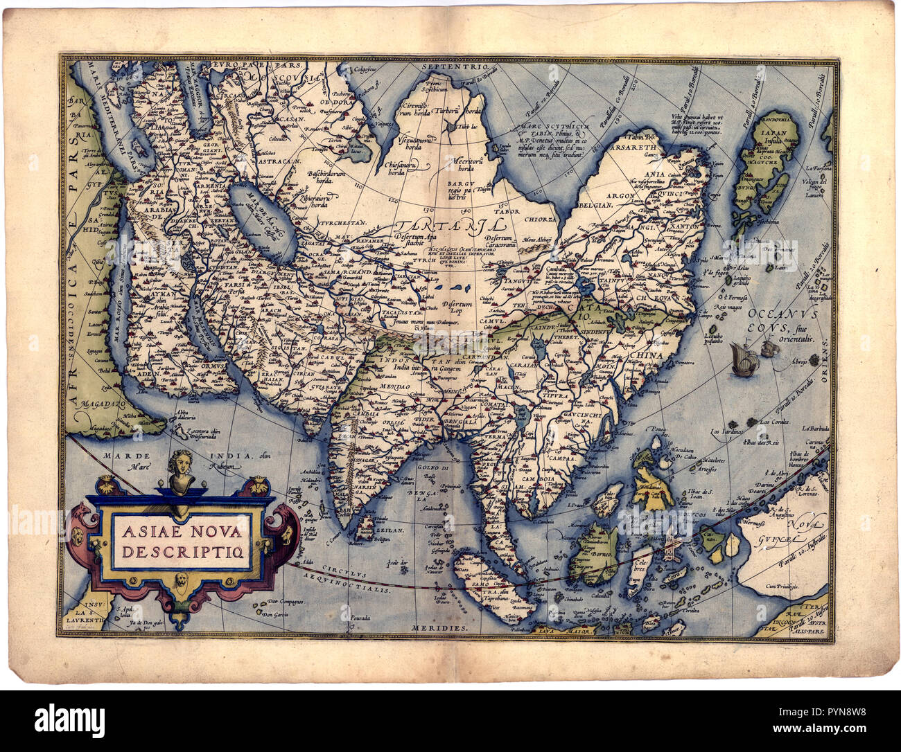 Abraham Ortelius - primo atlante mondiale ca. 1570 - Asia Foto Stock