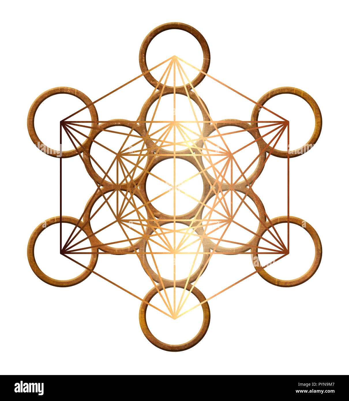 Metatron geometria cubo santo oro rame platonico Foto Stock