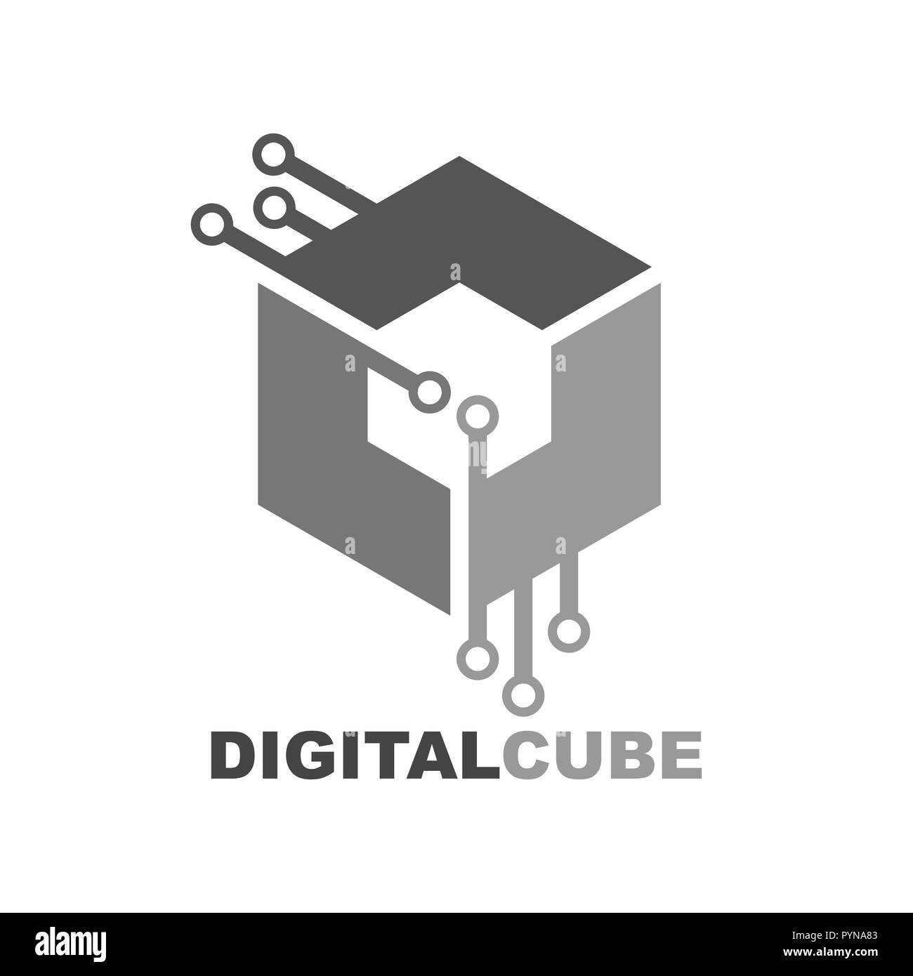 Cubo di tecnologia digitale icona logo template vettoriale Illustrazione Vettoriale