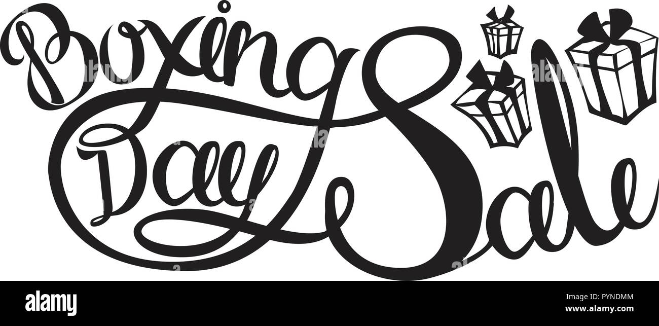Boxing Day vendita cartolina o banner. Illustrazione di inchiostro. Spazzola moderna calligrafia. Isolato su sfondo bianco. Illustrazione Vettoriale