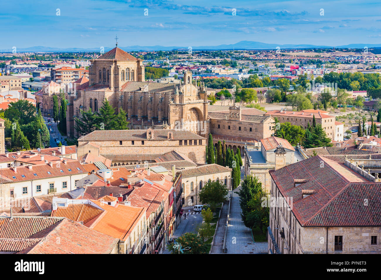 Viste di Salamanca dal Clerecia torri, evidenziando il Convento di San Esteban. Salamanca, Castilla y Leon, Spagna, Europa Foto Stock