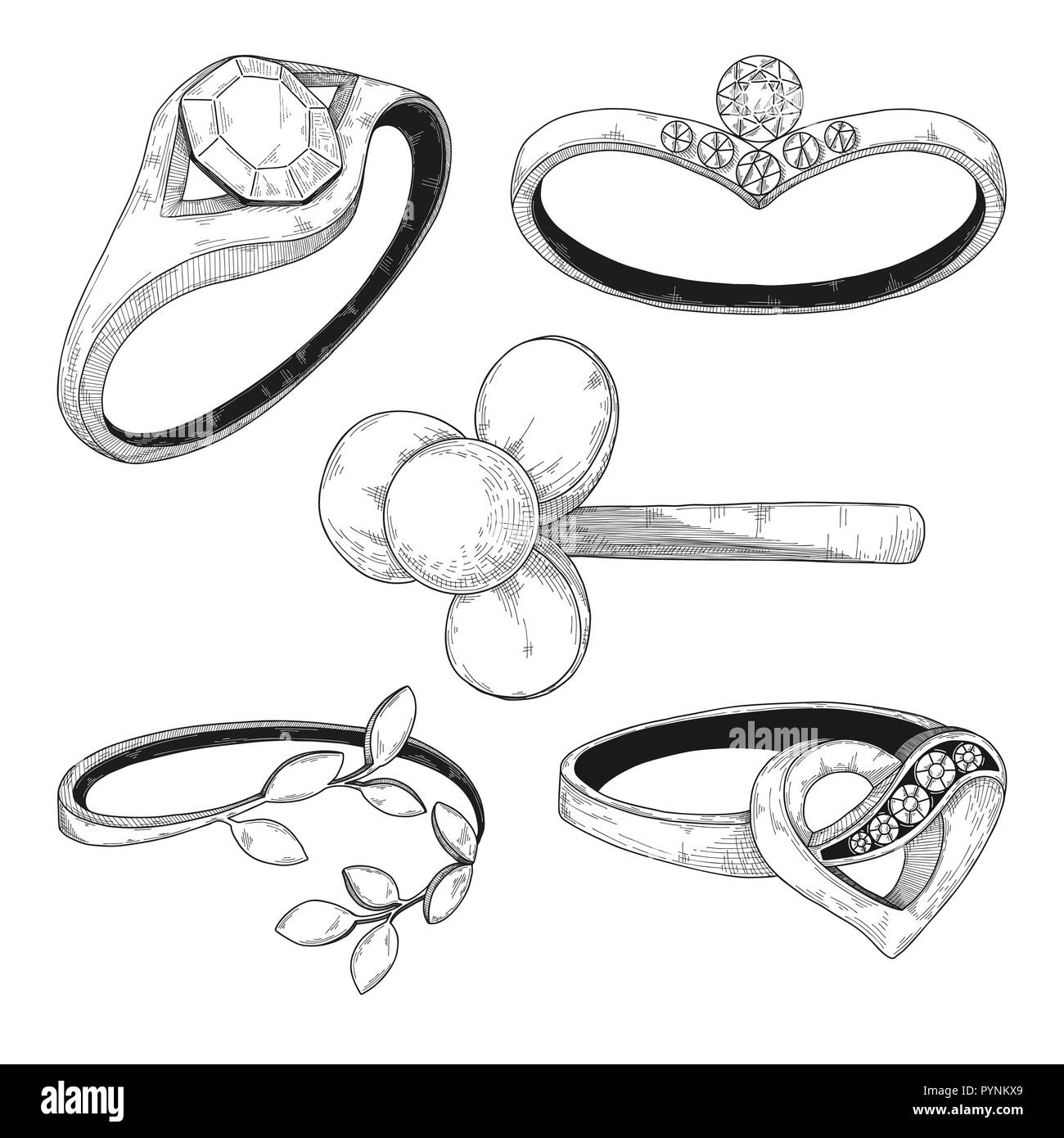 Disegnata a mano una serie di diversi anelli gioielli