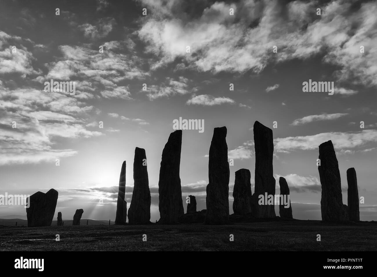 Callanish Stone Circle, isola di Lewis, Ebridi Esterne, Scozia Foto Stock