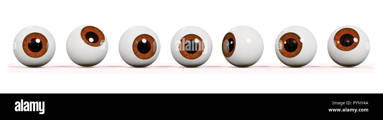 Molti realistico gli occhi umani con iride marrone, isolato su sfondo bianco (3d illustrazione banner) Foto Stock
