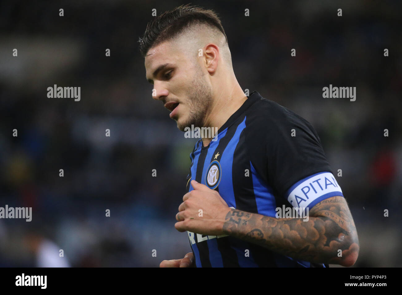 Roma, Italia. 29 ott 2018. Campionato Italiano di una partita di calcio SS Lazio - FC Internazionale allo stadio Olimpico in foto Mauro Icardi scontrino FC Internazionale Credito: Antonio Balasco/Alamy Live News Foto Stock