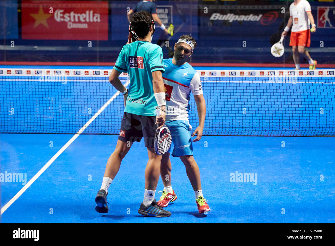 Matías Diaz Sangiorgio e Alejandro Galán visto durante il mondo Padel Banco Bilbao Open 2018 torneo. Foto Stock