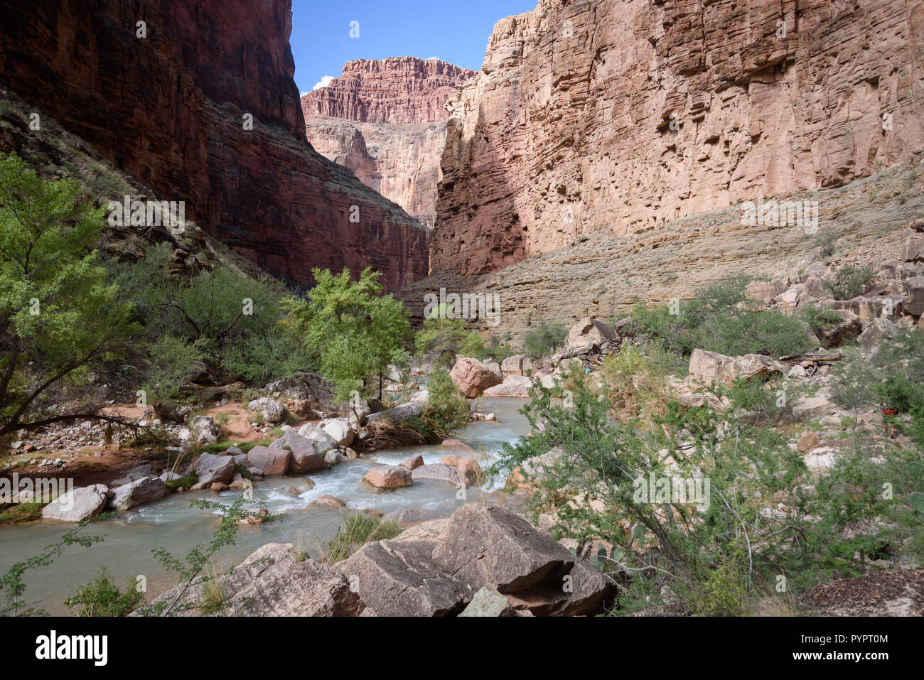 Escursionismo Havasu Creek. Rafting sul fiume Colorado e il Grand Canyon, Arizona, Stati Uniti d'America. Foto Stock