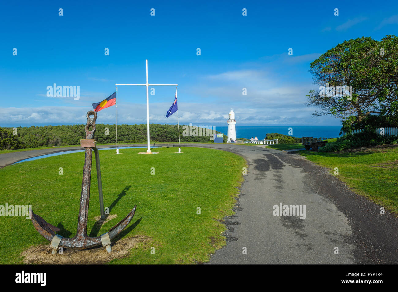 Bella e storica Cape Otway faro e il grande oceano meridionale seascape sulla Great Ocean Road. Foto Stock