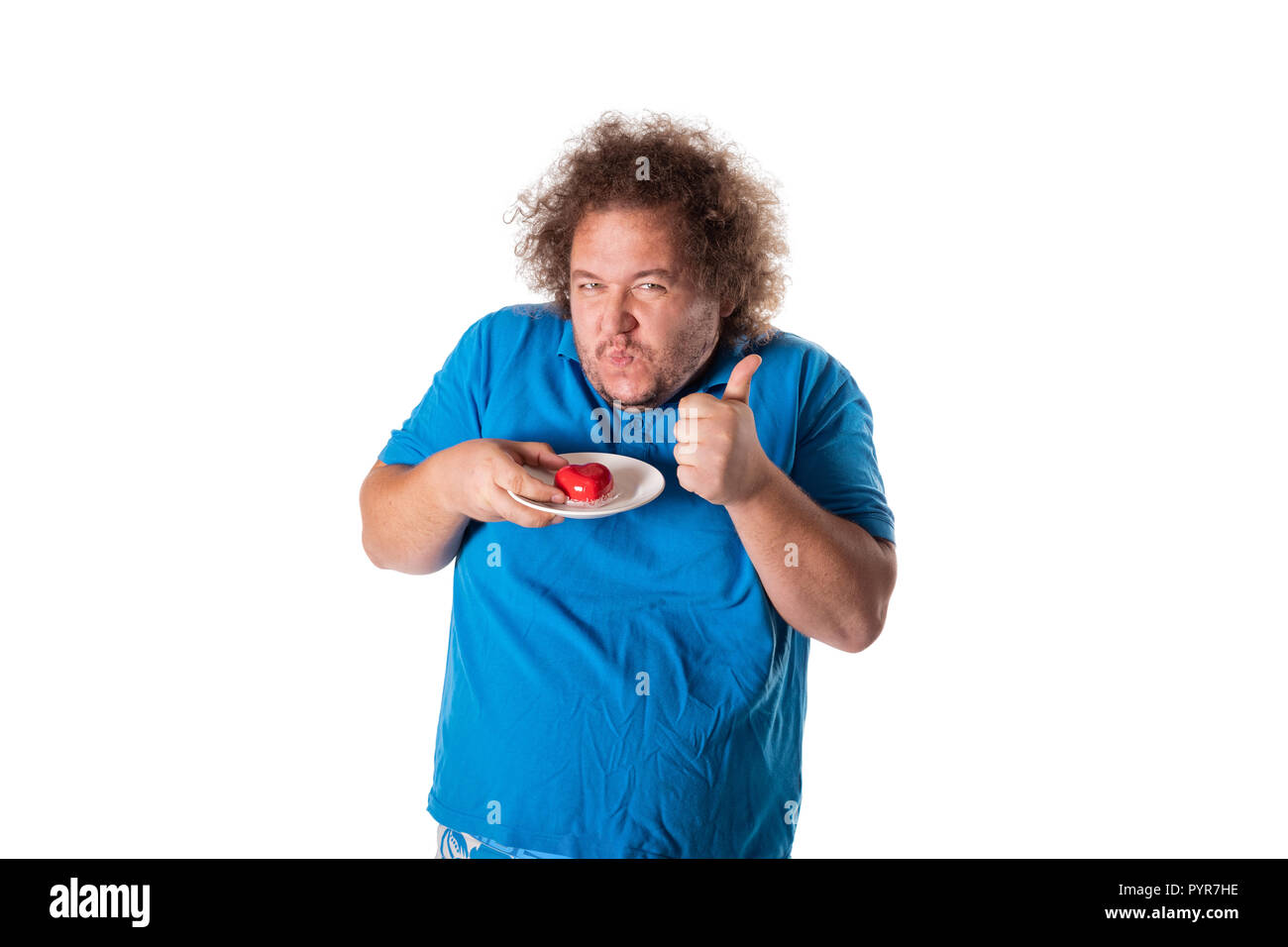 Funny fat man con palloncini. Buon compleanno. Gioia e divertimento Foto Stock