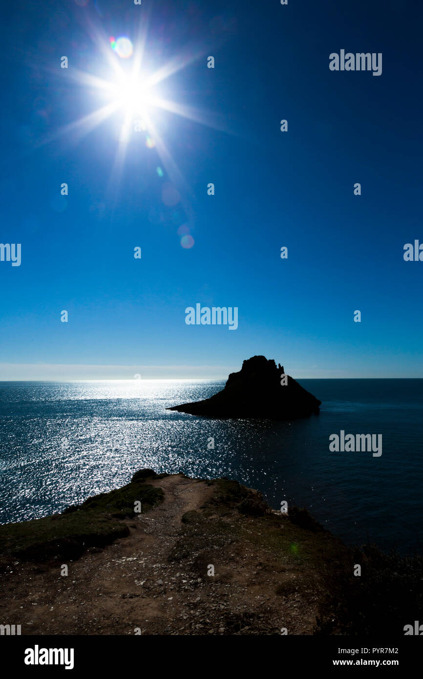 Una vista della Thatcher Rock in Torbay, Devon. Foto Stock