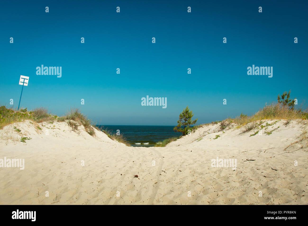 Ingresso alla spiaggia sabbiosa, Mar Baltico in Piaski, Polonia Foto Stock