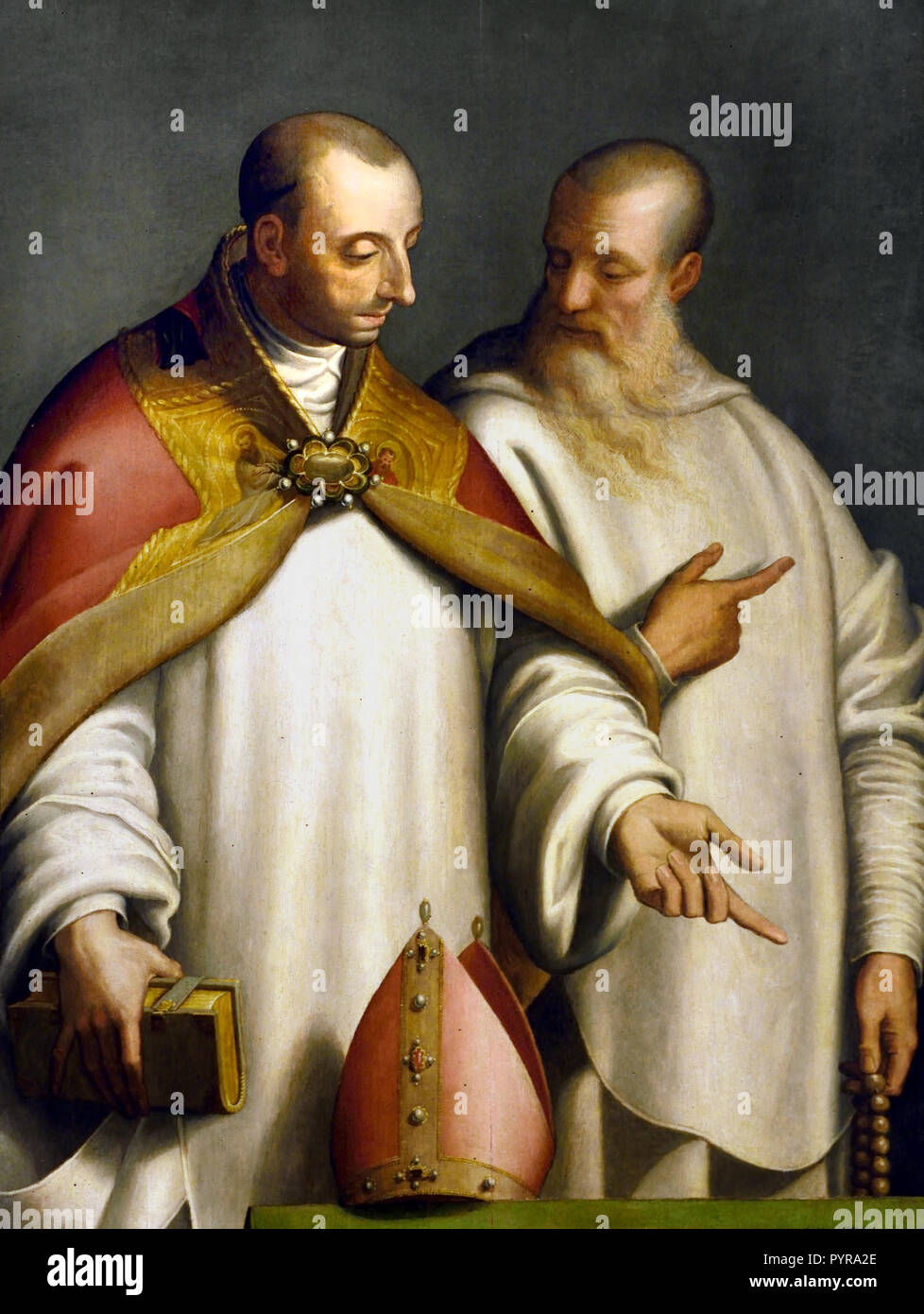 S. Ugo di Lincoln e il beato Guglielmo Fenoglio -S. Hugh di Lincoln e il Beato Guglielmo di Fenoglio di Bernardino Campi (1520-1591) XVI Secolo Italia, italiano. Foto Stock