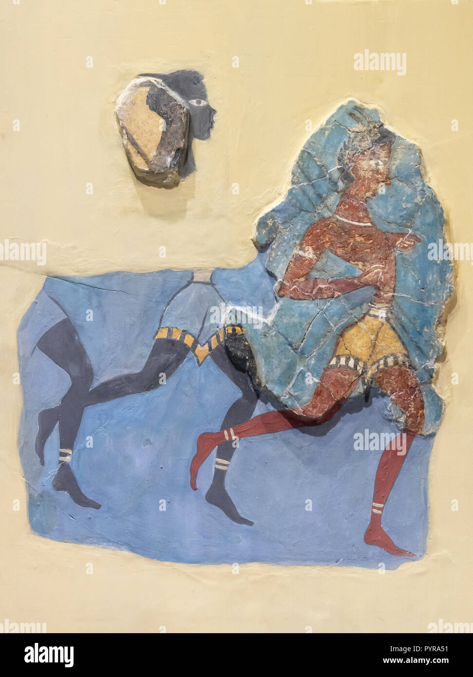 Frammenti di 'Il capitano dei neri' affresco (1350-1300 a.C.), Heraklion Museo Archeologico di Heraklion (Irakleio), Regione di Irakleio, Creta (Kriti), Foto Stock