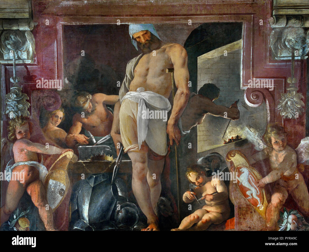 Vulcan del Forge 1599 Pier Francesco Mazzucchelli noto come Morazzone, cinque-seicentesco, Italia, italiano. ( Vulcan è il dio del fuoco nella mitologia romana. Il suo equivalente greco è il dio Efesto. Egli è il figlio di Giove e Giunone e il marito di Venere). Foto Stock