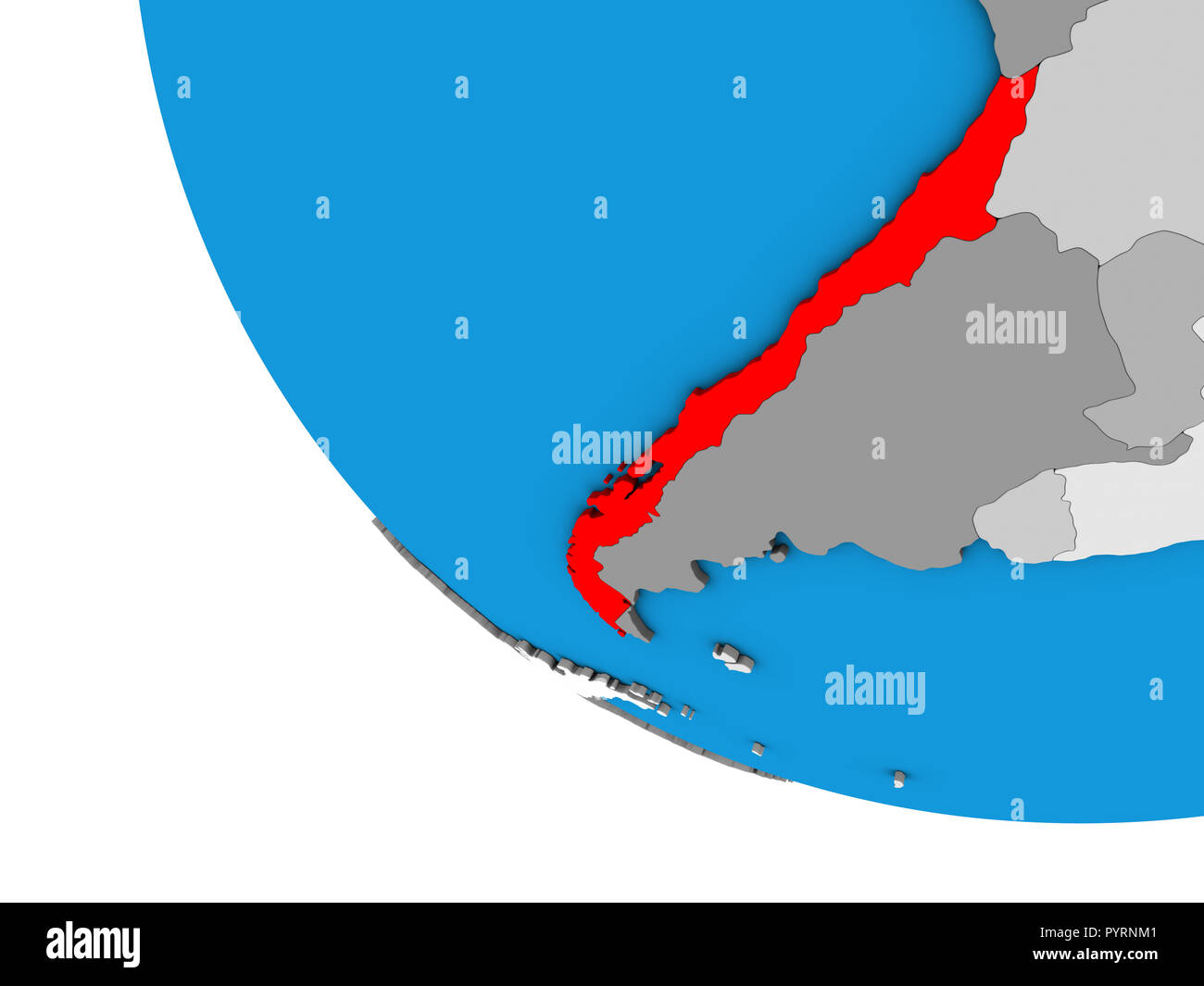Il Cile su semplice globo 3D. 3D'illustrazione. Foto Stock