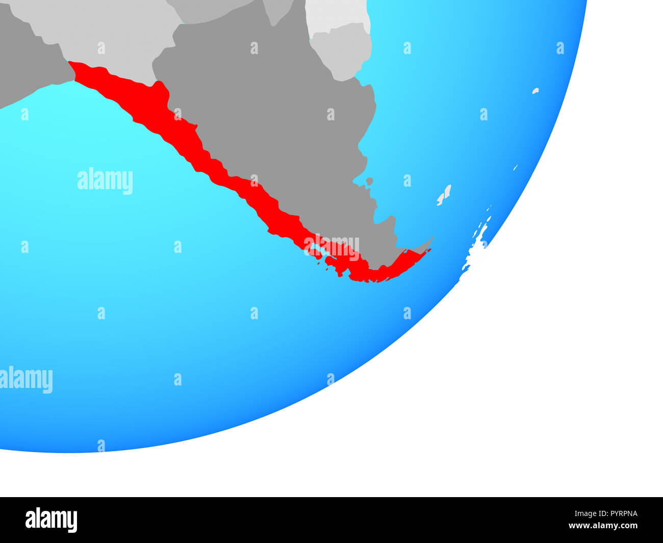 Il Cile su blu globo politico. 3D'illustrazione. Foto Stock