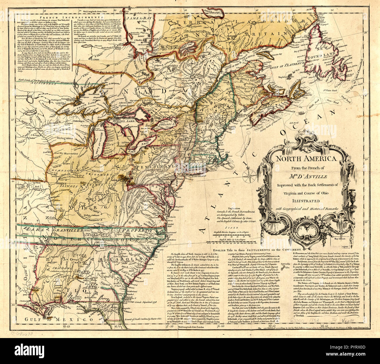 Vintage / mappe antiche mappe - Jean Baptiste Bourguignon d'Anville mappa del Nord America Foto Stock