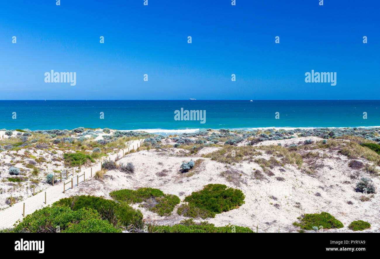 Accesso alla spiaggia percorsi attraverso la sandhills a Scarborough Beach Foto Stock